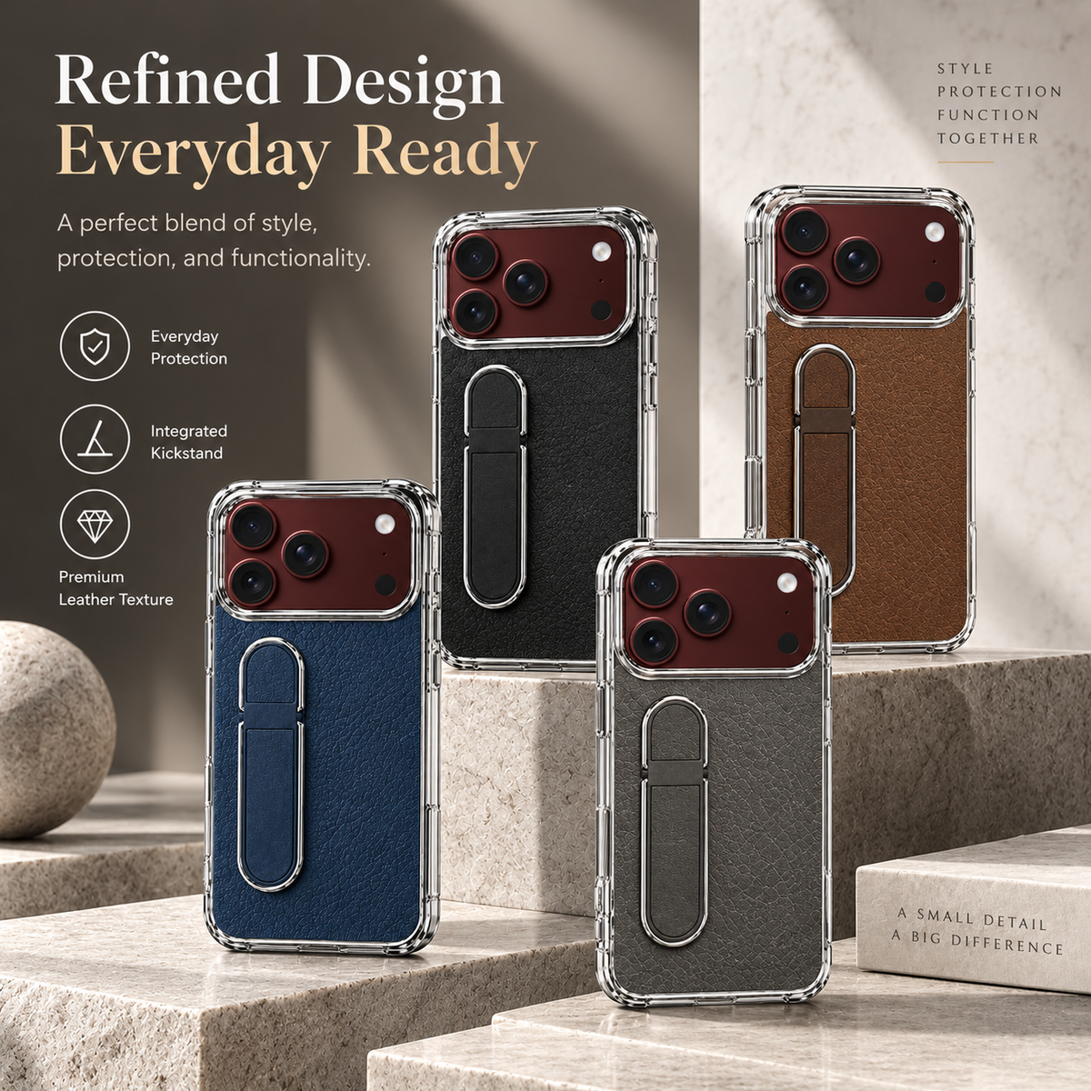 Premium iPhone Case Hidden Bar Folding Stand Foldable Cover Full Protection Shockproof Sweat Resistant Non Slip Slim Durable Protective Phone Cover Case