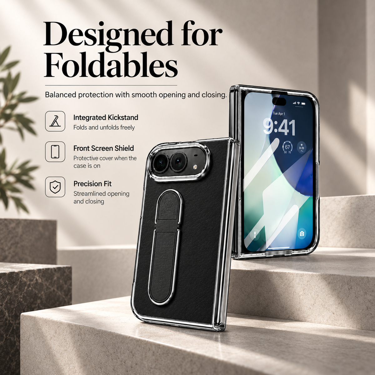Premium iPhone Case Hidden Bar Folding Stand Foldable Cover Full Protection Shockproof Sweat Resistant Non Slip Slim Durable Protective Phone Cover Case
