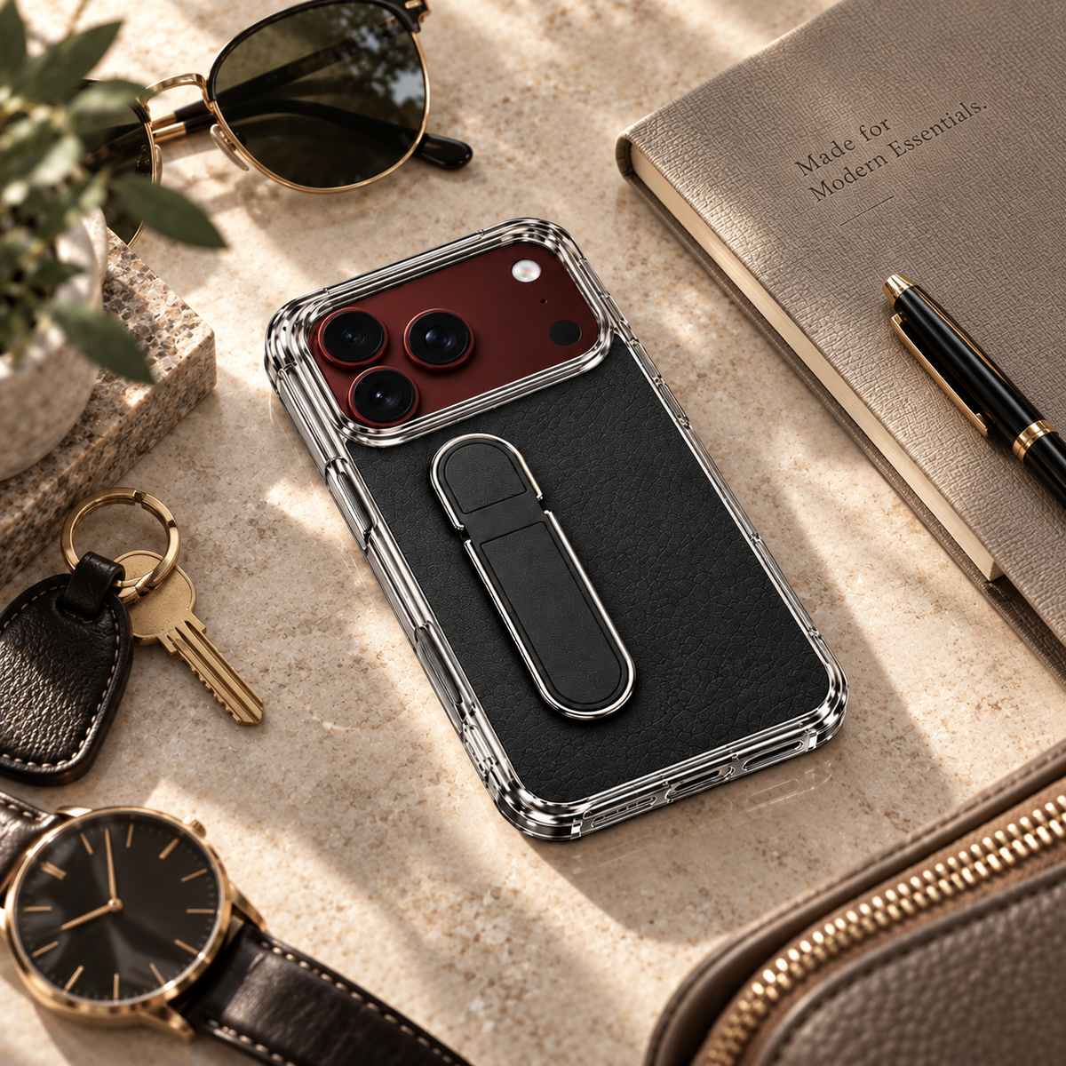 Premium iPhone Case Hidden Bar Folding Stand Foldable Cover Full Protection Shockproof Sweat Resistant Non Slip Slim Durable Protective Phone Cover Case