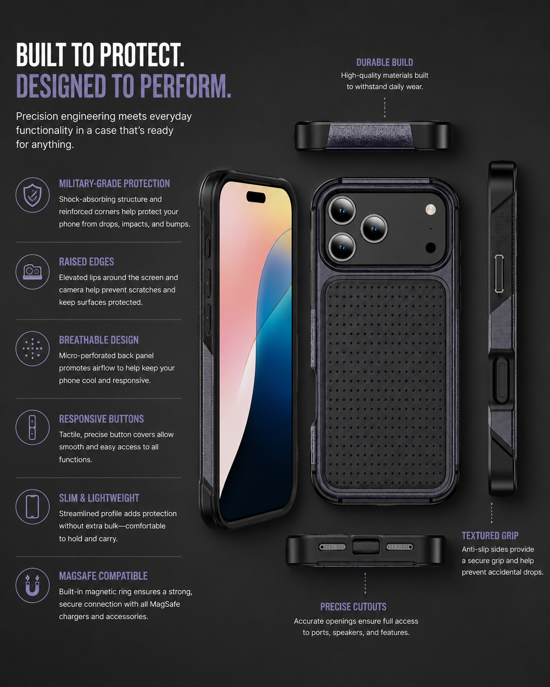 Premium iPhone Case — Hybrid Armor Shockproof Magnetic Wallet Cover with Built-In Stand, Non-Slip Grip, Rugged Protective Design and Card Storage