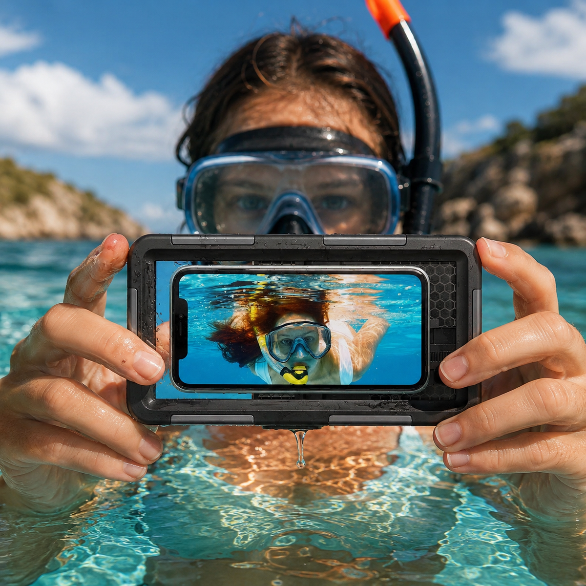 Premium iPhone Case IP68 Waterproof Diving Pouch 15m 50ft PC TPU Shockproof Anti Scratch Lanyard Underwater Photography Full Cover Protection Safe Use