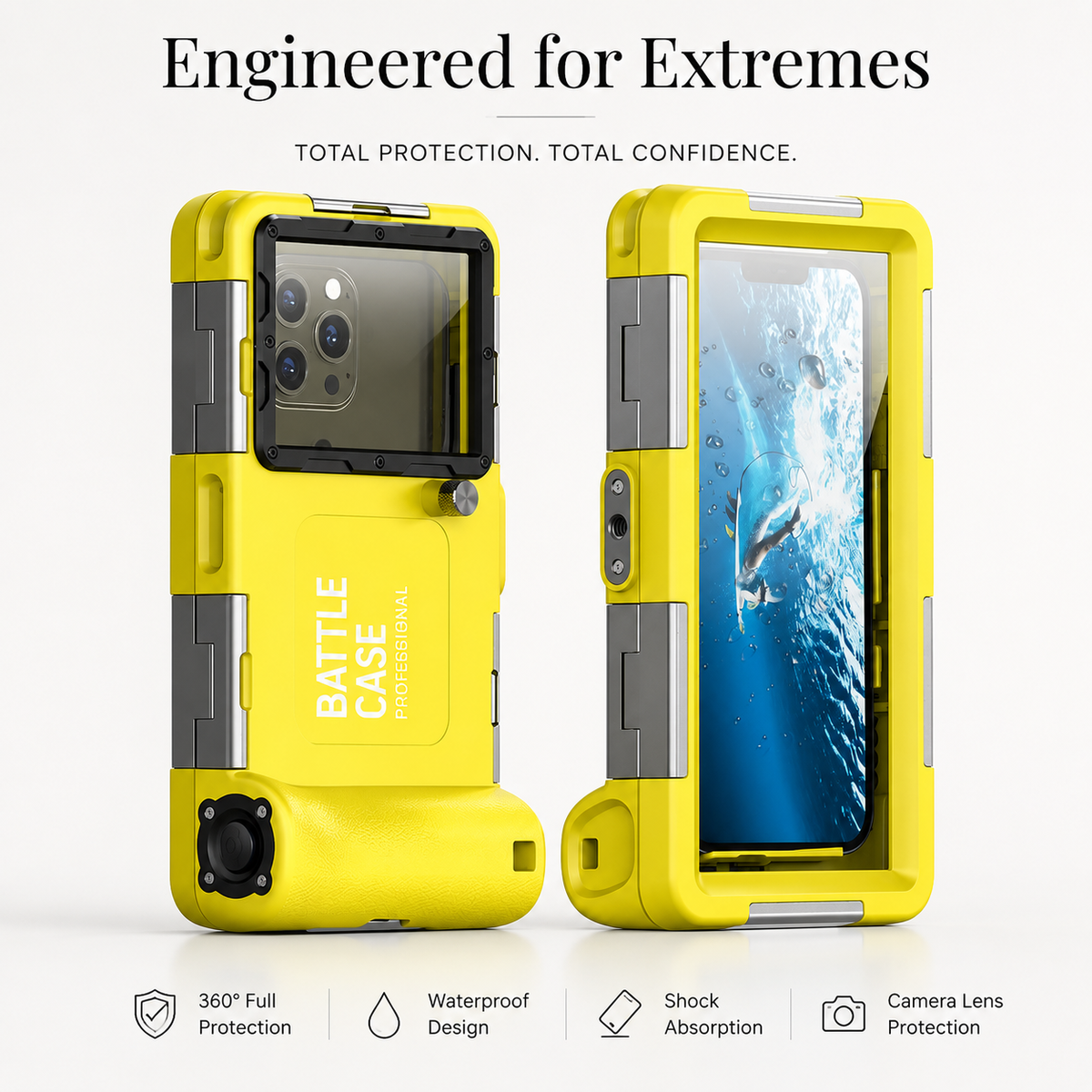Premium iPhone Case IP68 Waterproof Full Body Shockproof Cover Anti-Scratch Sealed 15m Underwater Protection Secure Lanyard PC TPU Durable Gear Design
