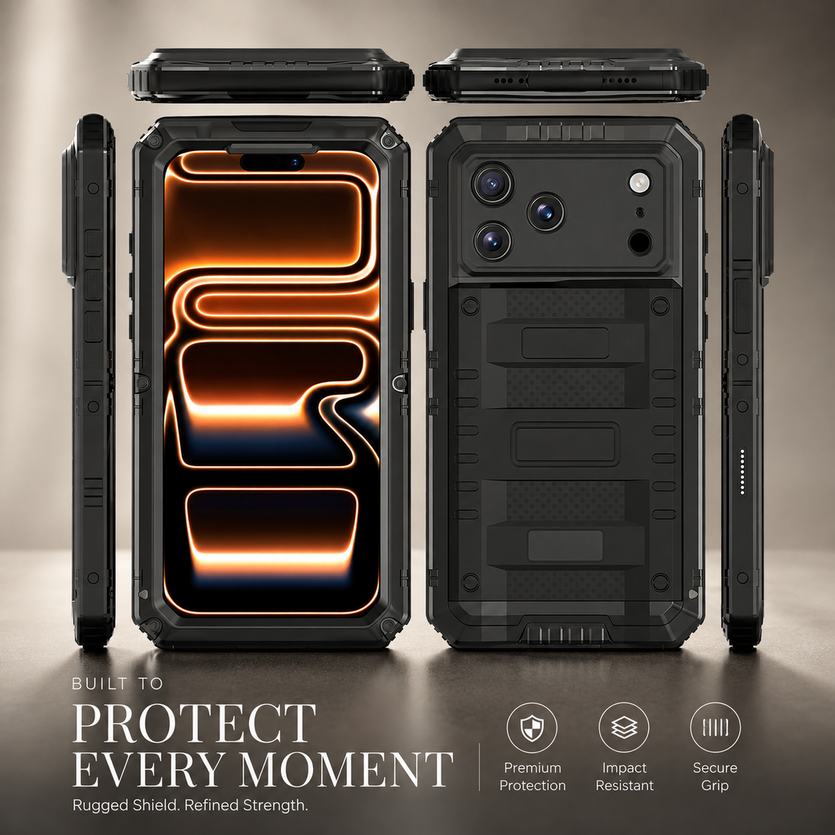Premium iPhone Case IP68 Waterproof Heavy Duty Aluminum Silicone Shockproof Full Coverage Protective Cover Dual Layer Anti Scratch Tough Lanyard Case