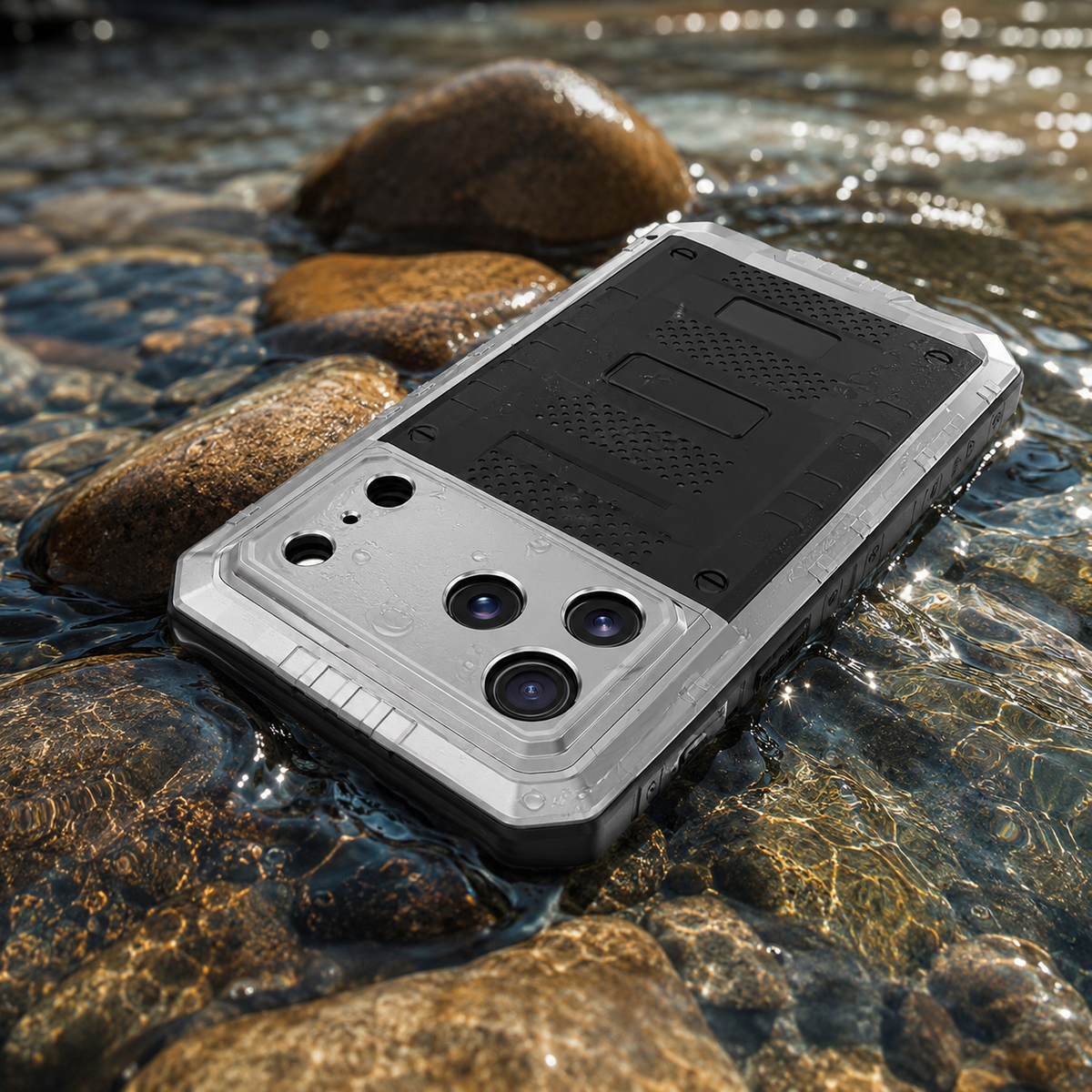 Premium iPhone Case IP68 Waterproof Heavy Duty Aluminum Silicone Shockproof Full Coverage Protective Cover Dual Layer Anti Scratch Tough Lanyard Case