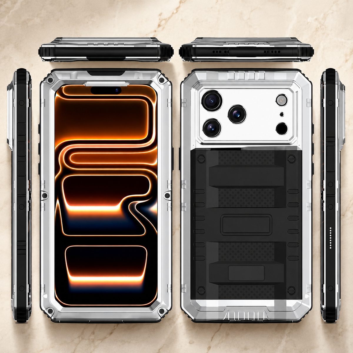 Premium iPhone Case IP68 Waterproof Heavy Duty Aluminum Silicone Shockproof Full Coverage Protective Cover Dual Layer Anti Scratch Tough Lanyard Case