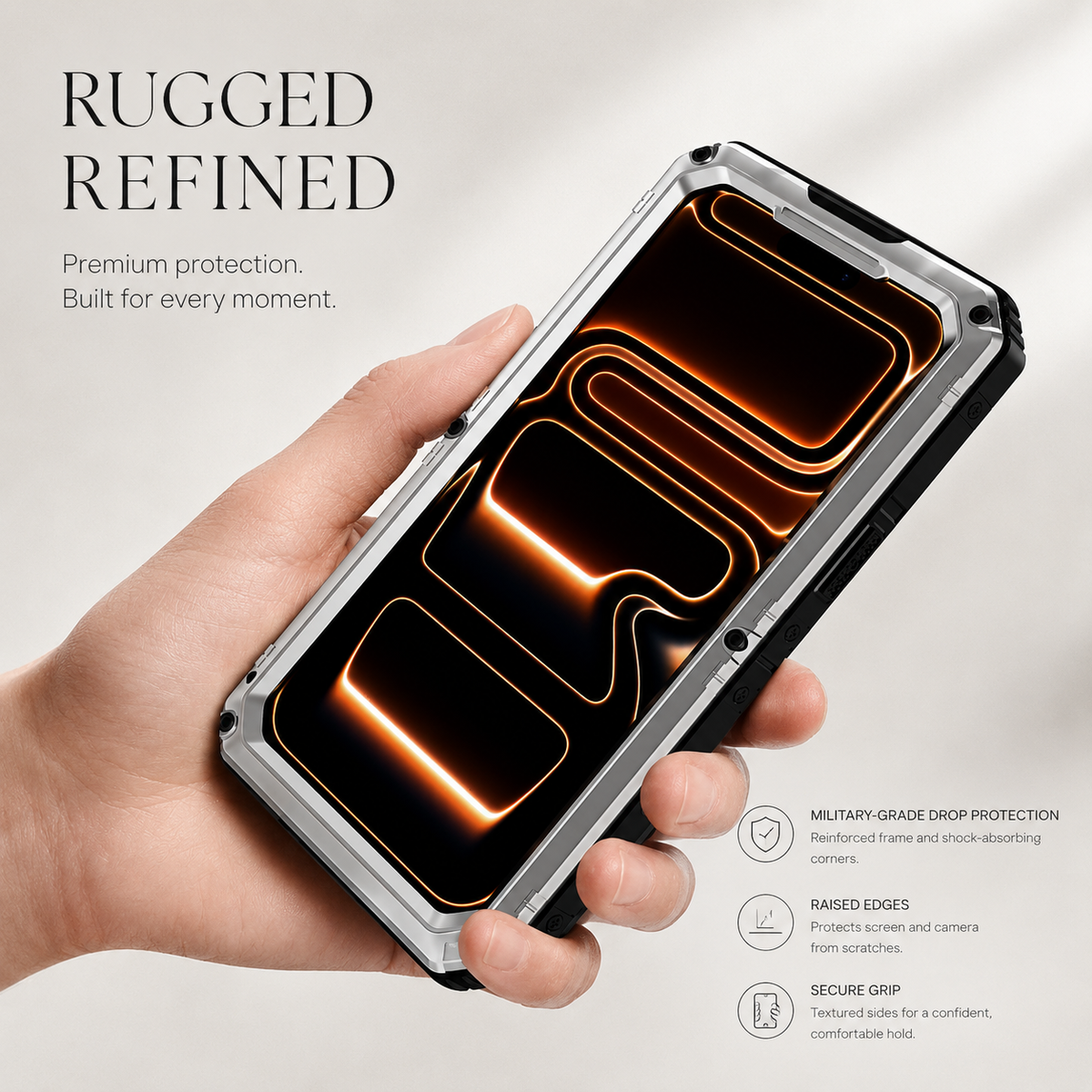 Premium iPhone Case IP68 Waterproof Heavy Duty Aluminum Silicone Shockproof Full Coverage Protective Cover Dual Layer Anti Scratch Tough Lanyard Case