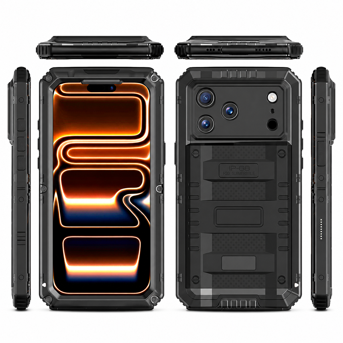 Premium iPhone Case IP68 Waterproof Heavy Duty Aluminum Silicone Shockproof Full Coverage Protective Cover Dual Layer Anti Scratch Tough Lanyard Case