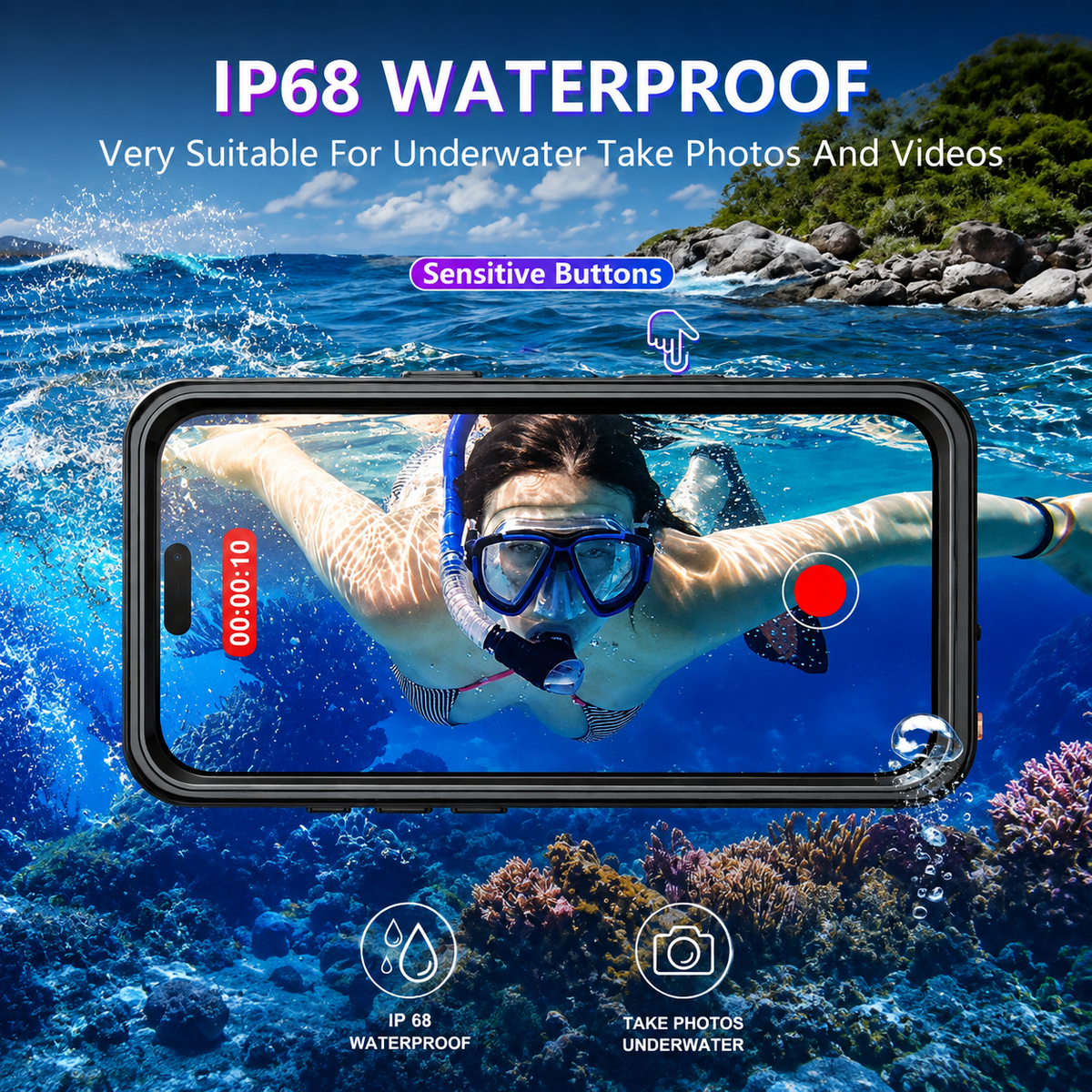Premium iPhone Case IP68 Waterproof Magnetic Full Body Screen Protector Shockproof Dustproof MagSafe Compatible Non Slip Rugged Protective Cover Secure
