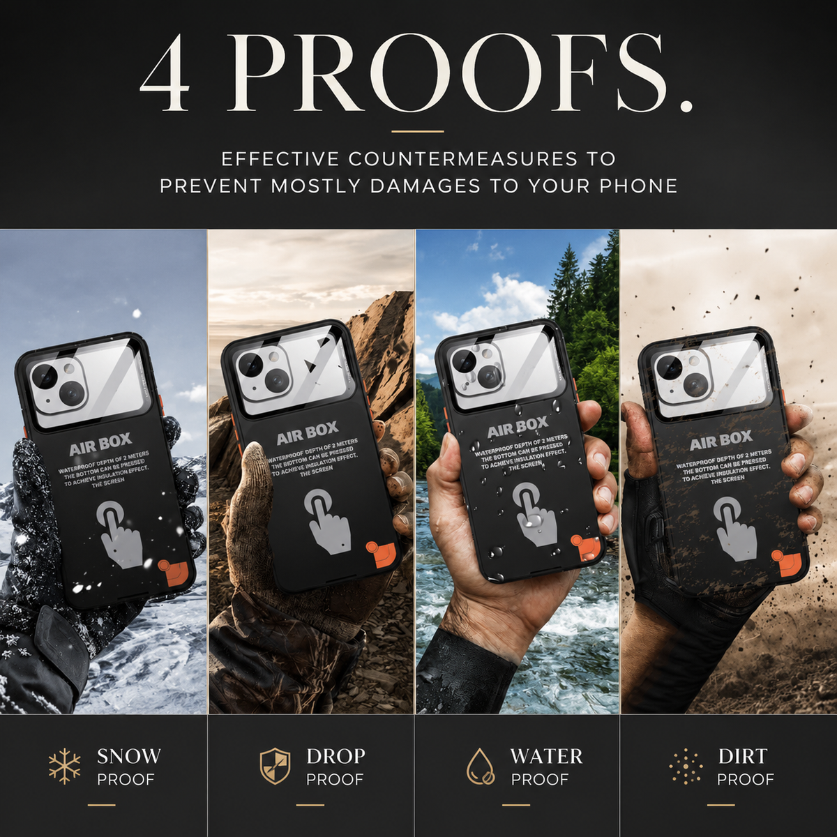 Premium iPhone Case IP68 Waterproof Shockproof Full Body Sealed Cover Dustproof Outdoor Underwater Protective Case Anti-Slip Rugged Design