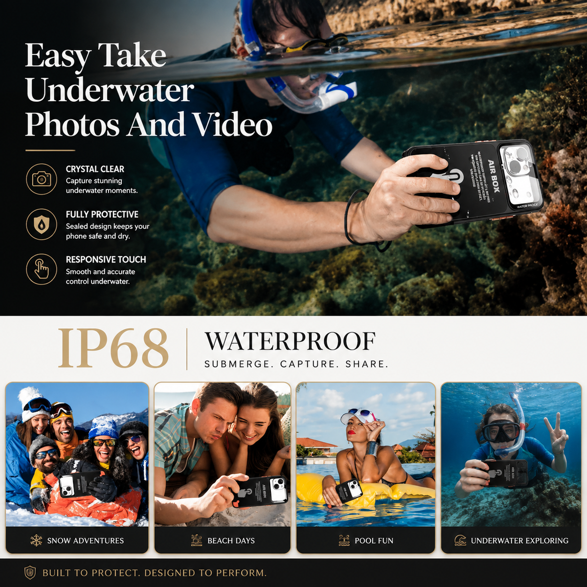Premium iPhone Case IP68 Waterproof Shockproof Full Body Sealed Cover Dustproof Outdoor Underwater Protective Case Anti-Slip Rugged Design