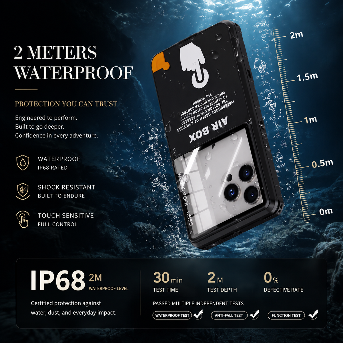 Premium iPhone Case IP68 Waterproof Shockproof Full Body Sealed Cover Dustproof Outdoor Underwater Protective Case Anti-Slip Rugged Design