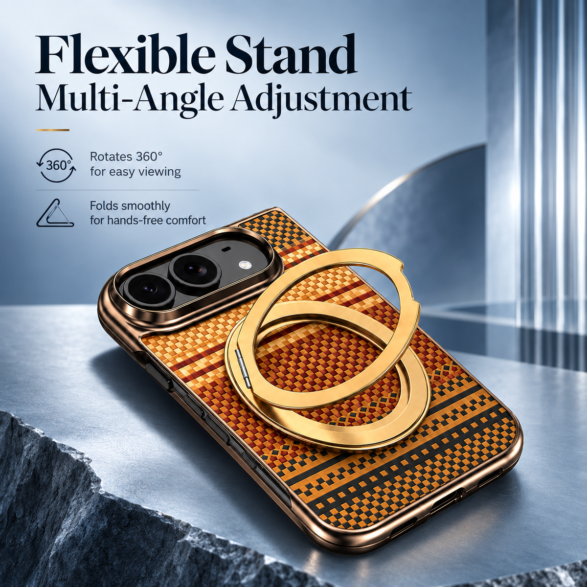 Premium iPhone Case Kevlar Magnetic Holder 360 Rotating Stand Foldable Cover MagSafe Business Shockproof Slim Durable Protective Phone Cover Shell Case