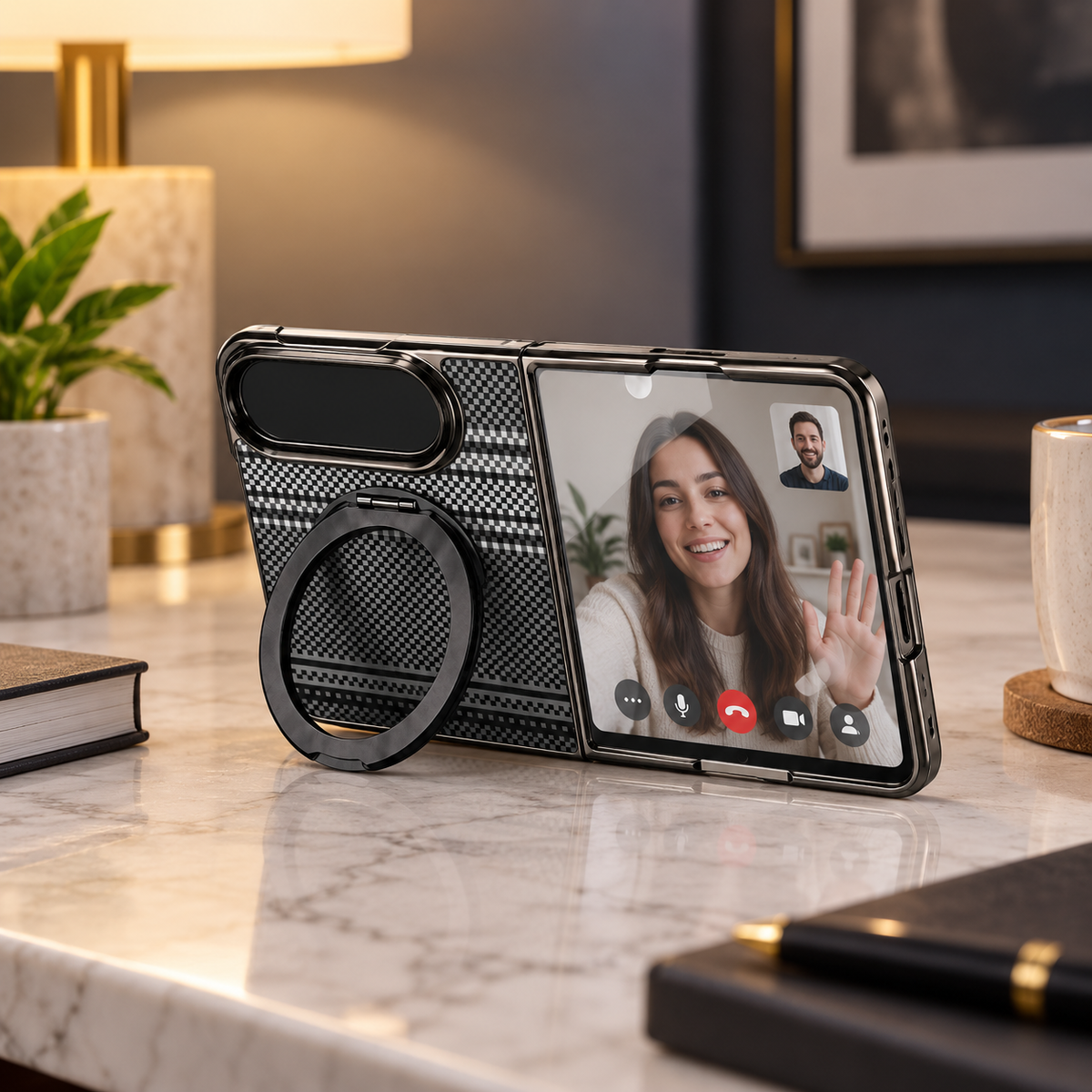 Premium iPhone Case Kevlar Magnetic Holder 360 Rotating Stand Foldable Cover MagSafe Business Shockproof Slim Durable Protective Phone Cover Shell Case