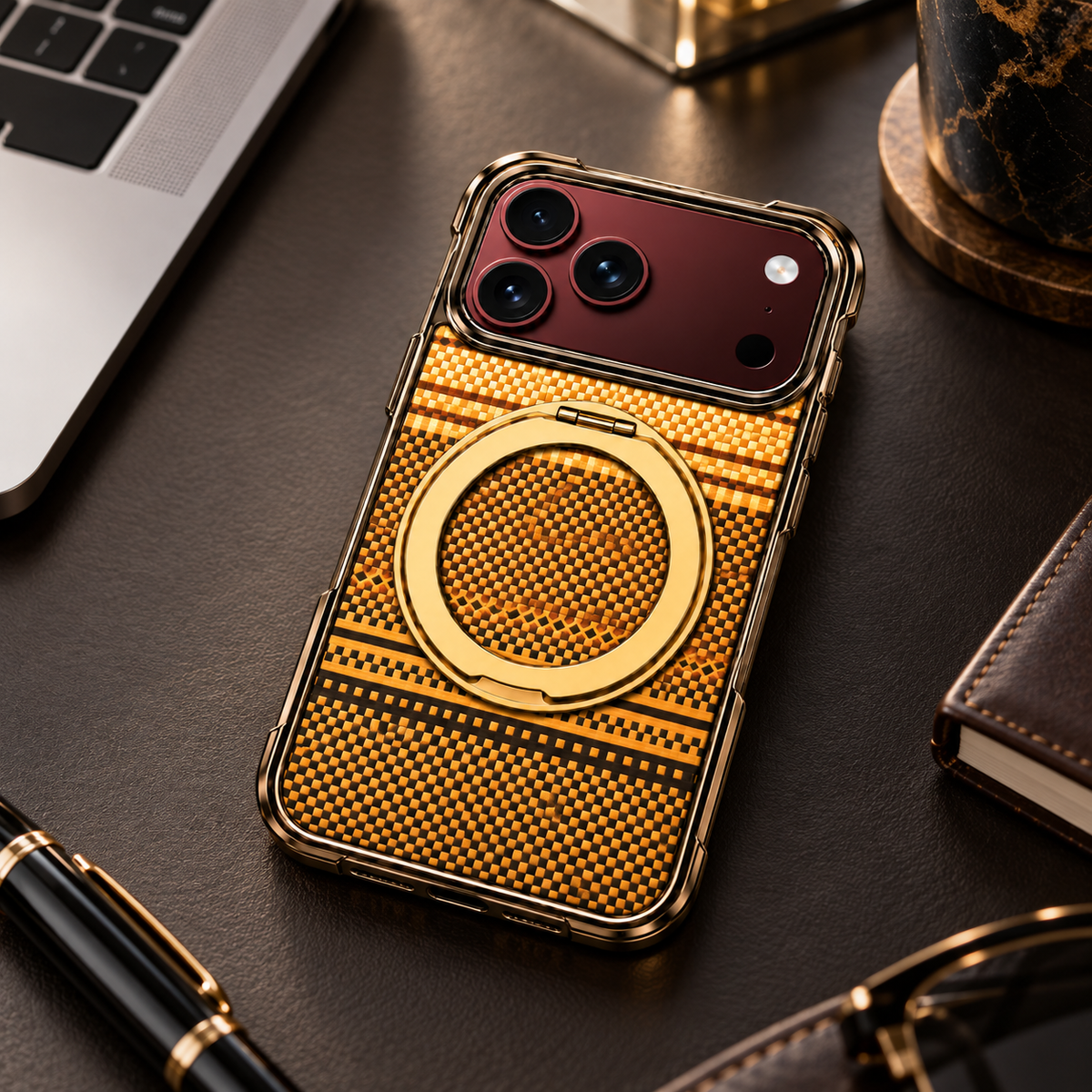 Premium iPhone Case Kevlar Magnetic Holder 360 Rotating Stand Foldable Cover MagSafe Business Shockproof Slim Durable Protective Phone Cover Shell Case
