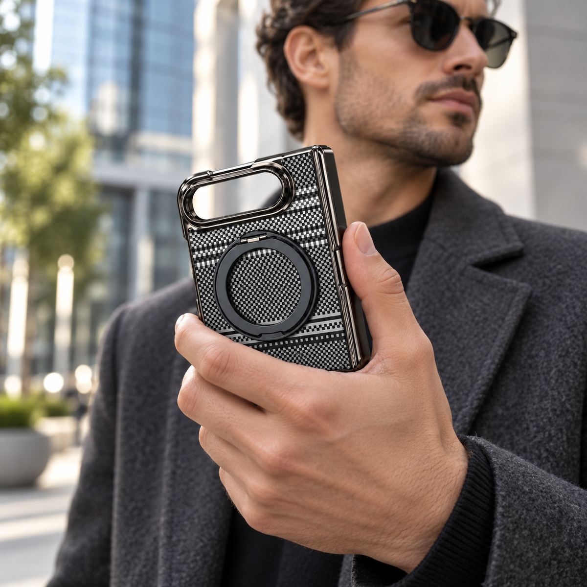 Premium iPhone Case Kevlar Magnetic Holder 360 Rotating Stand MagSafe Foldable Stand Cover Business Shockproof Slim Non Slip Durable Protective Phone Shell Case