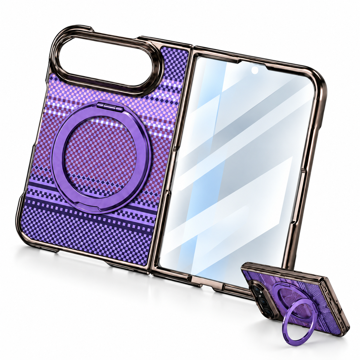 Premium iPhone Case Kevlar Magnetic Holder 360 Rotating Stand MagSafe Foldable Stand Cover Business Shockproof Slim Non Slip Durable Protective Phone Shell Case