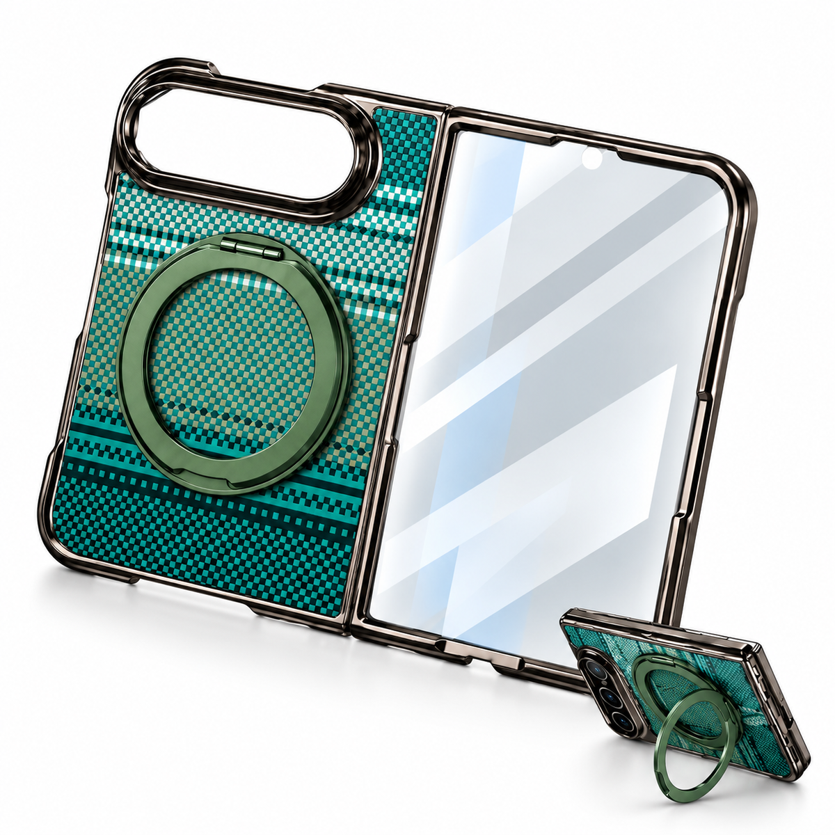 Premium iPhone Case Kevlar Magnetic Holder 360 Rotating Stand MagSafe Foldable Stand Cover Business Shockproof Slim Non Slip Durable Protective Phone Shell Case