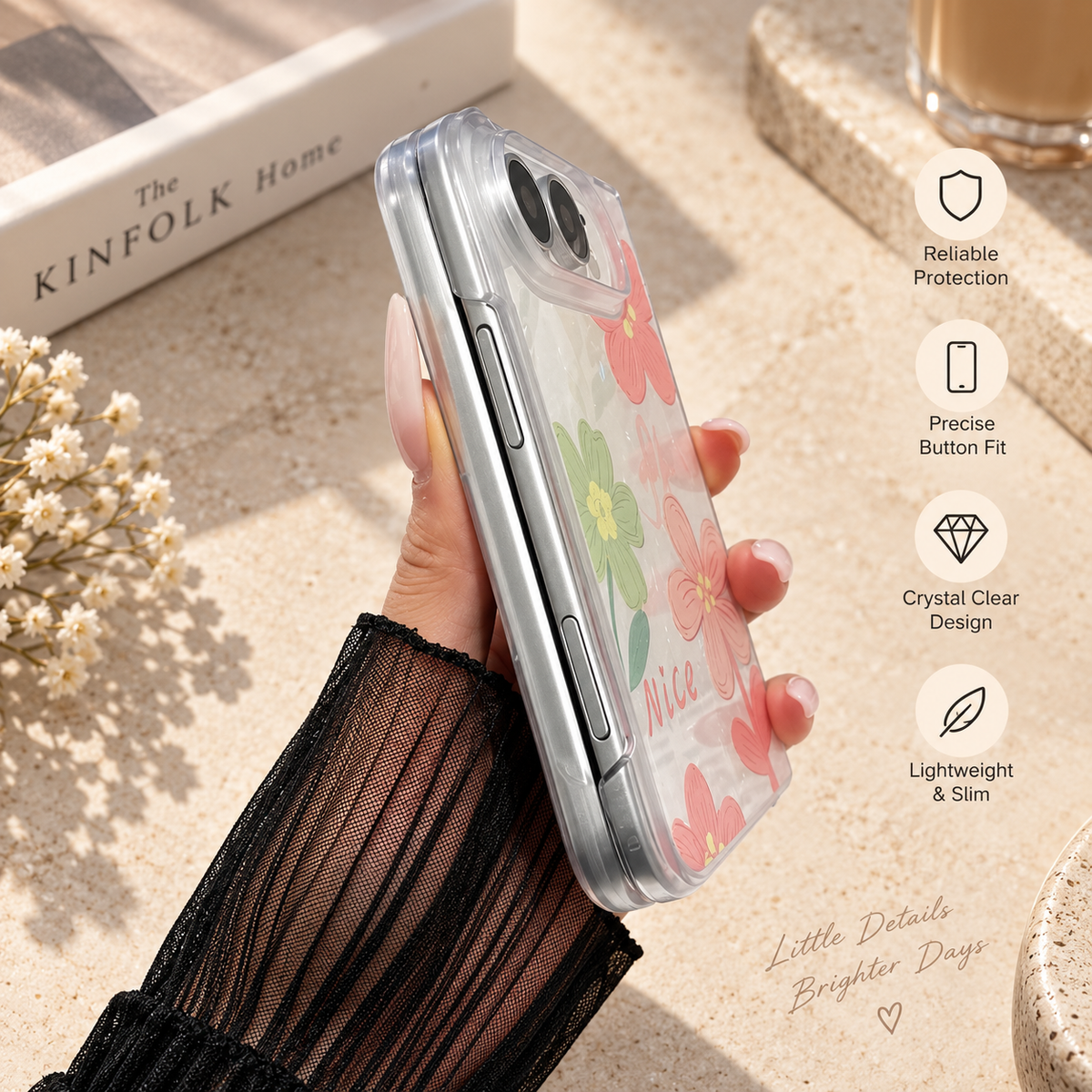 Premium iPhone Case Korean INS Butterfly Flower Heart Pattern Laser Acrylic Hard Shell Shockproof Folding Slim Anti Scratch Stylish Protective Phone Cover