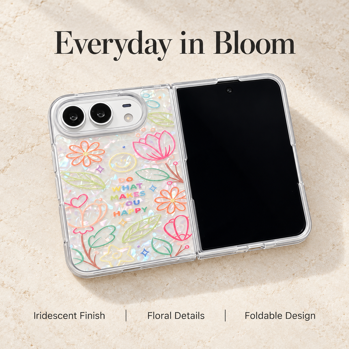 Premium iPhone Case Korean INS Butterfly Flower Heart Pattern Laser Acrylic Hard Shell Shockproof Folding Slim Anti Scratch Stylish Protective Phone Cover