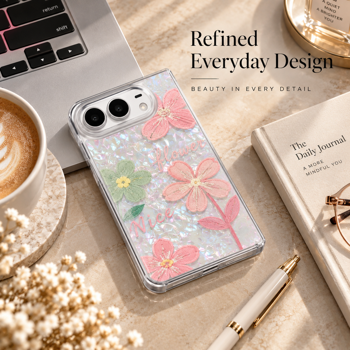 Premium iPhone Case Korean INS Butterfly Flower Heart Pattern Laser Acrylic Hard Shell Shockproof Folding Slim Anti Scratch Stylish Protective Phone Cover