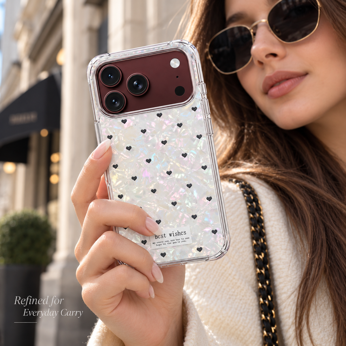 Premium iPhone Case Korean INS Butterfly Flower Heart Pattern Laser Acrylic Hard Shell Shockproof Folding Slim Anti Scratch Stylish Protective Phone Cover