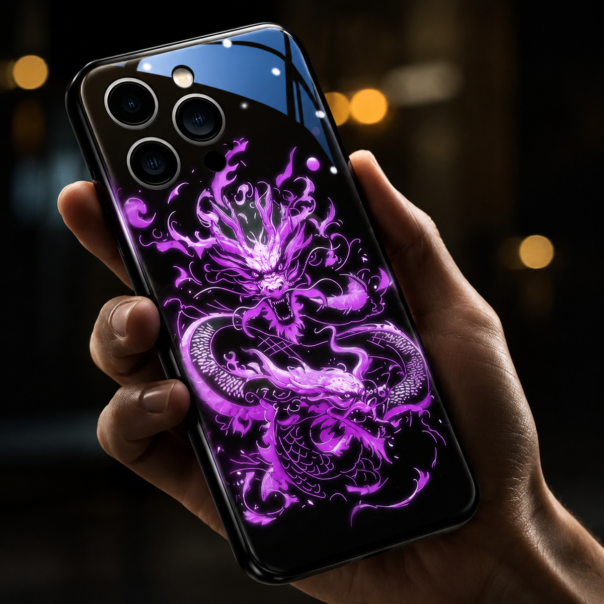 Premium iPhone Case LED Luminous Golden Dragon Sound Reactive Tempered Glass Back TPU Frame Shockproof Ultra Thin Protective Cover Full Protection