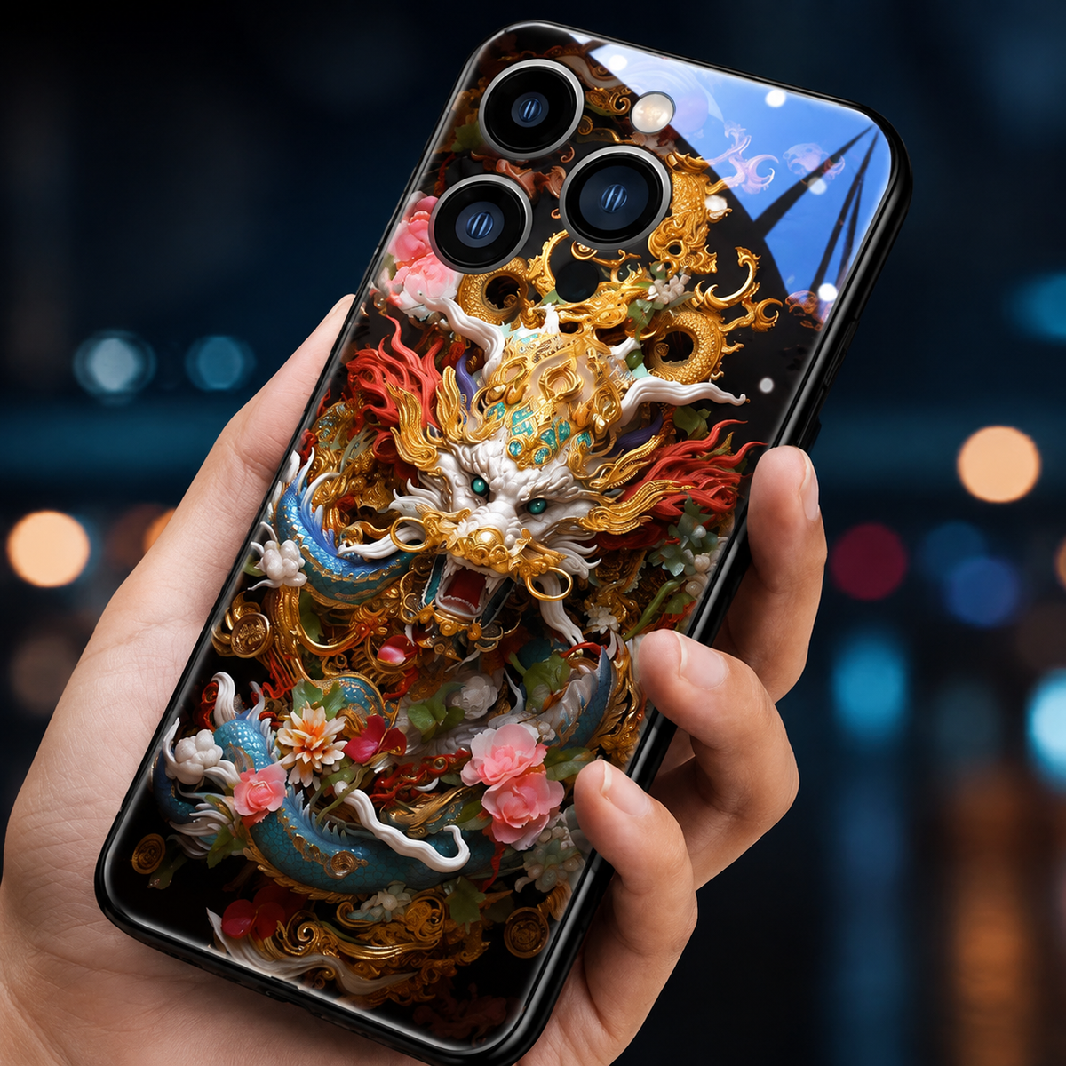 Premium iPhone Case LED Luminous Golden Dragon Sound Reactive Tempered Glass Back TPU Frame Shockproof Ultra Thin Protective Cover Full Protection
