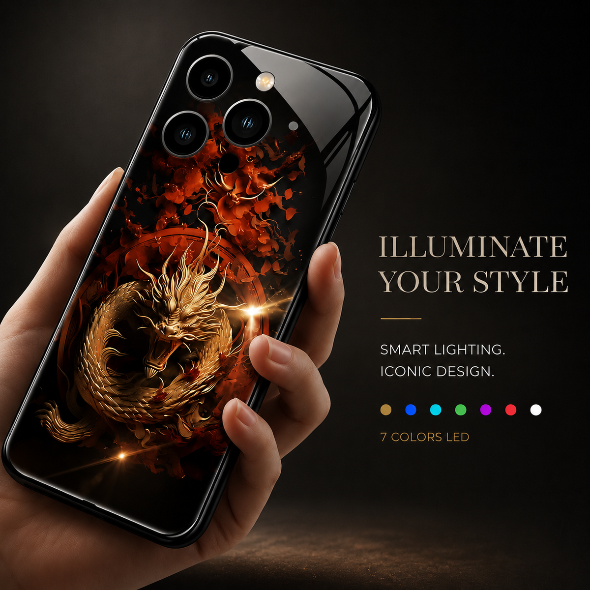 Premium iPhone Case LED Luminous Sound Reactive Tempered Glass Camera Protection Shockproof Protective Cover Slim Full Coverage Decorative Design Look