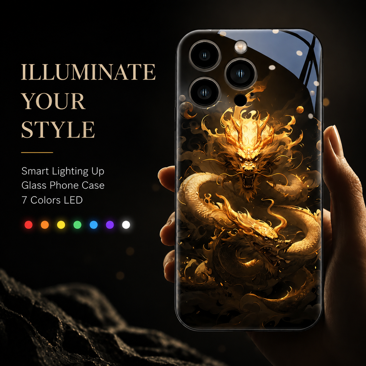 Premium iPhone Case LED Luminous Sound Reactive Tempered Glass Camera Protection Shockproof Protective Cover Slim Full Coverage Decorative Design Look