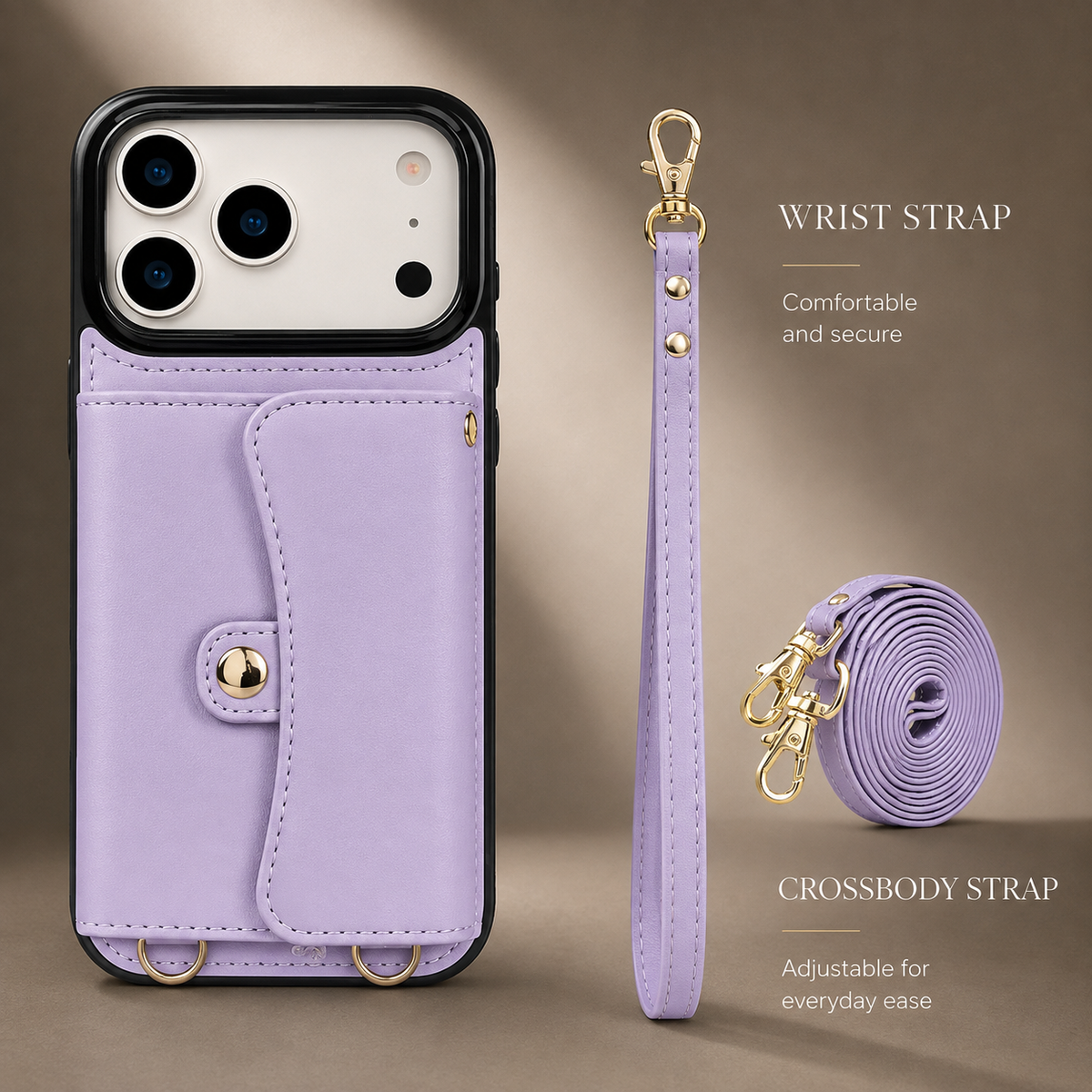 Premium iPhone Case Leather Crossbody Wallet Card Holder Coin Pocket Wrist Shoulder Strap Shockproof Non Slip Full Coverage Portable Protective Design