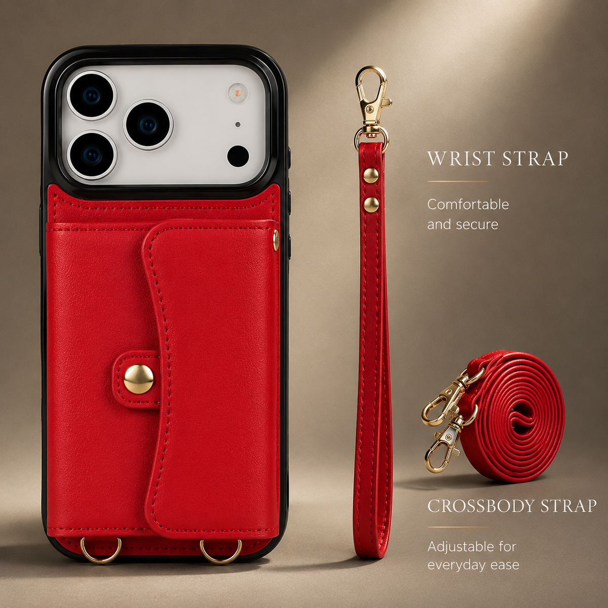 Premium iPhone Case Leather Crossbody Wallet Card Holder Coin Pocket Wrist Shoulder Strap Shockproof Non Slip Full Coverage Portable Protective Design