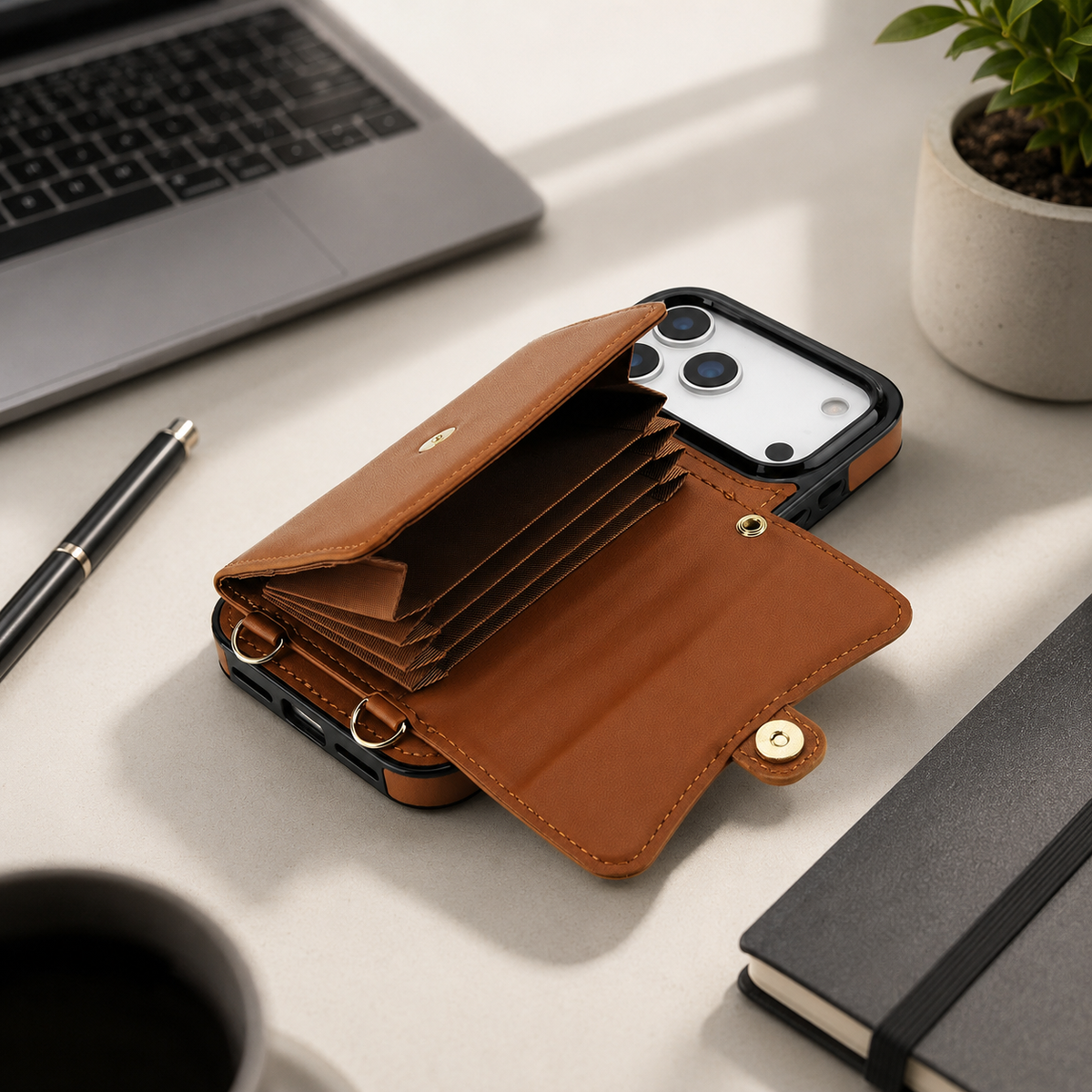Premium iPhone Case Leather Crossbody Wallet Card Holder Coin Pocket Wrist Shoulder Strap Shockproof Non Slip Full Coverage Portable Protective Design