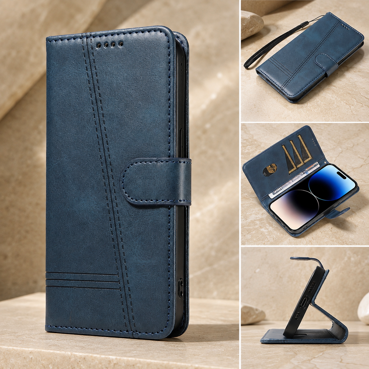 Premium iPhone Case Leather Flip Wallet Magnetic Card Holder Stand Anti Scratch Non Slip Protective Book Cover Storage Compartment Slim Folio Case