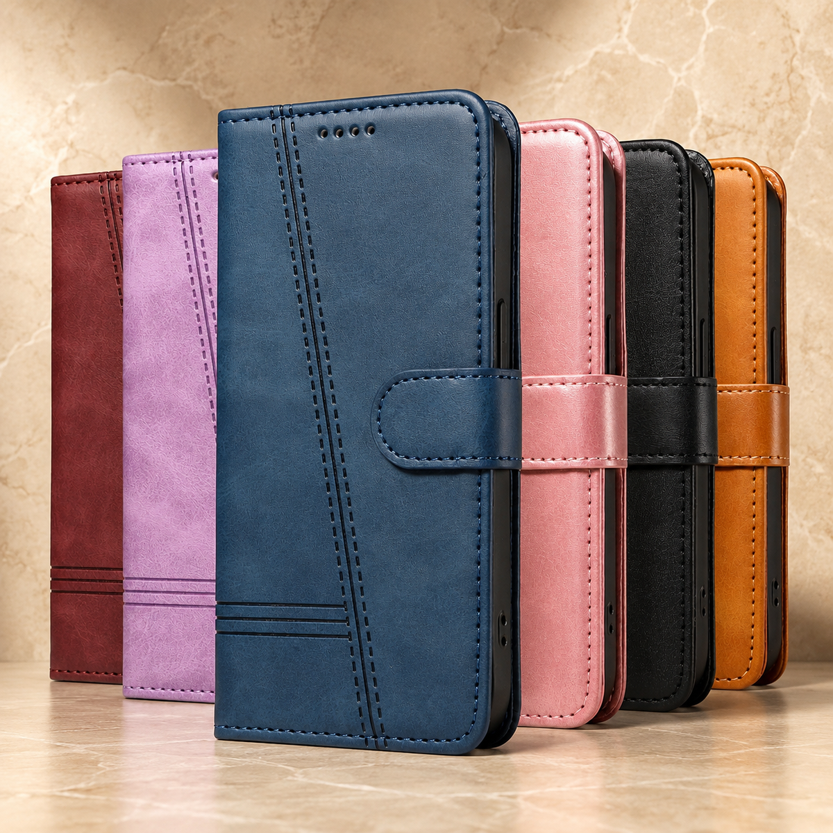 Premium iPhone Case Leather Flip Wallet Magnetic Card Holder Stand Anti Scratch Non Slip Protective Book Cover Storage Compartment Slim Folio Case