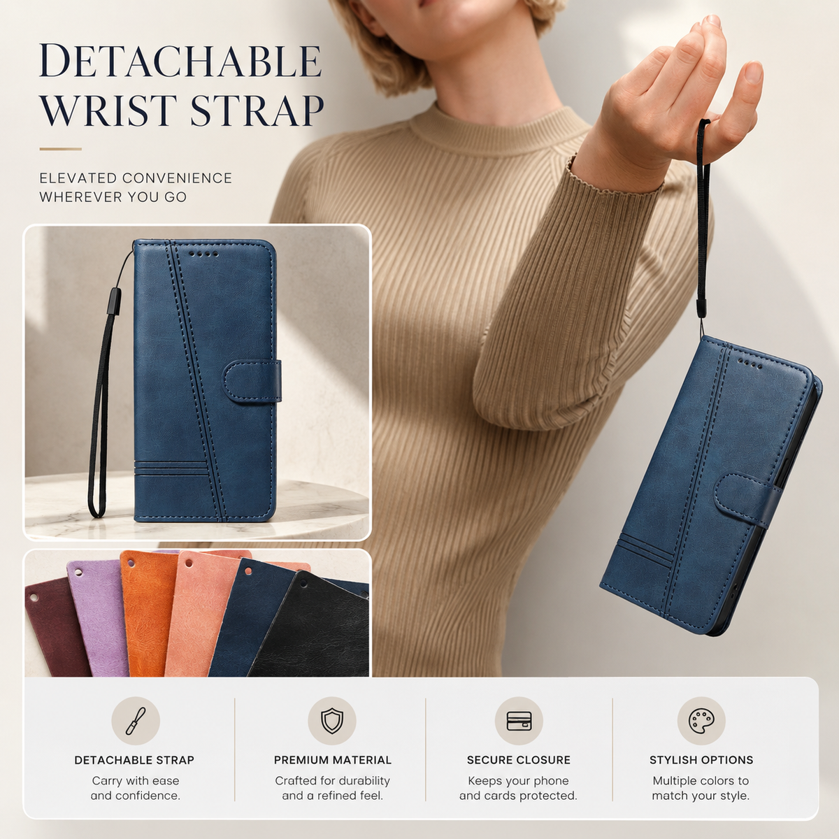 Premium iPhone Case Leather Flip Wallet Magnetic Card Holder Stand Anti Scratch Non Slip Protective Book Cover Storage Compartment Slim Folio Case