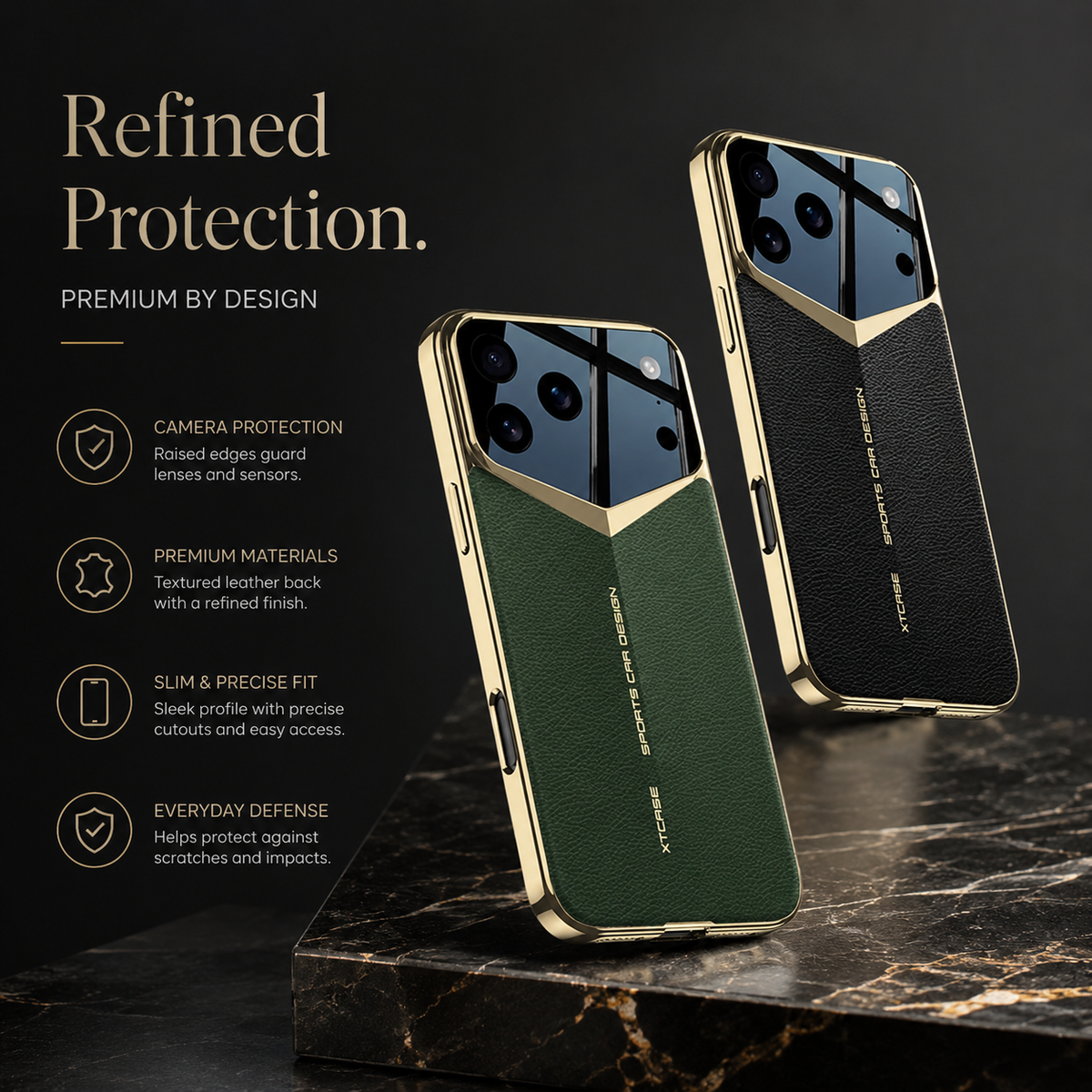 Premium iPhone Case Leather Hard Shell Camera Lens Protection Shockproof Anti Scratch Anti Fingerprint Non Slip Electroplated Slim Dustproof Protective Cover