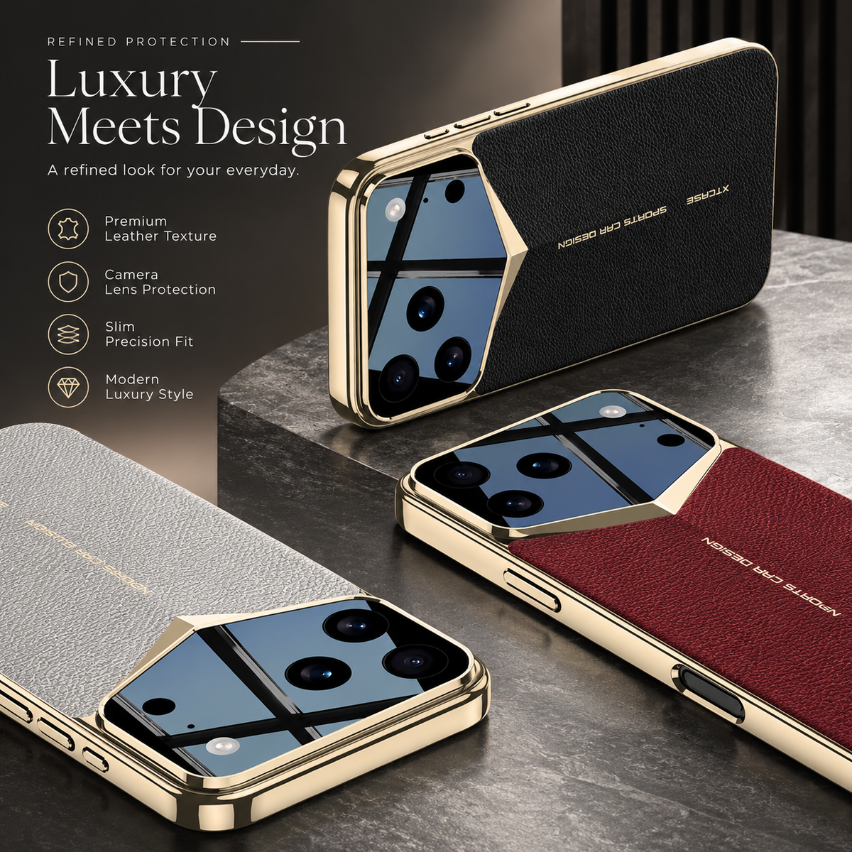 Premium iPhone Case Leather Hard Shell Camera Lens Protection Shockproof Anti Scratch Anti Fingerprint Non Slip Electroplated Slim Dustproof Protective Cover
