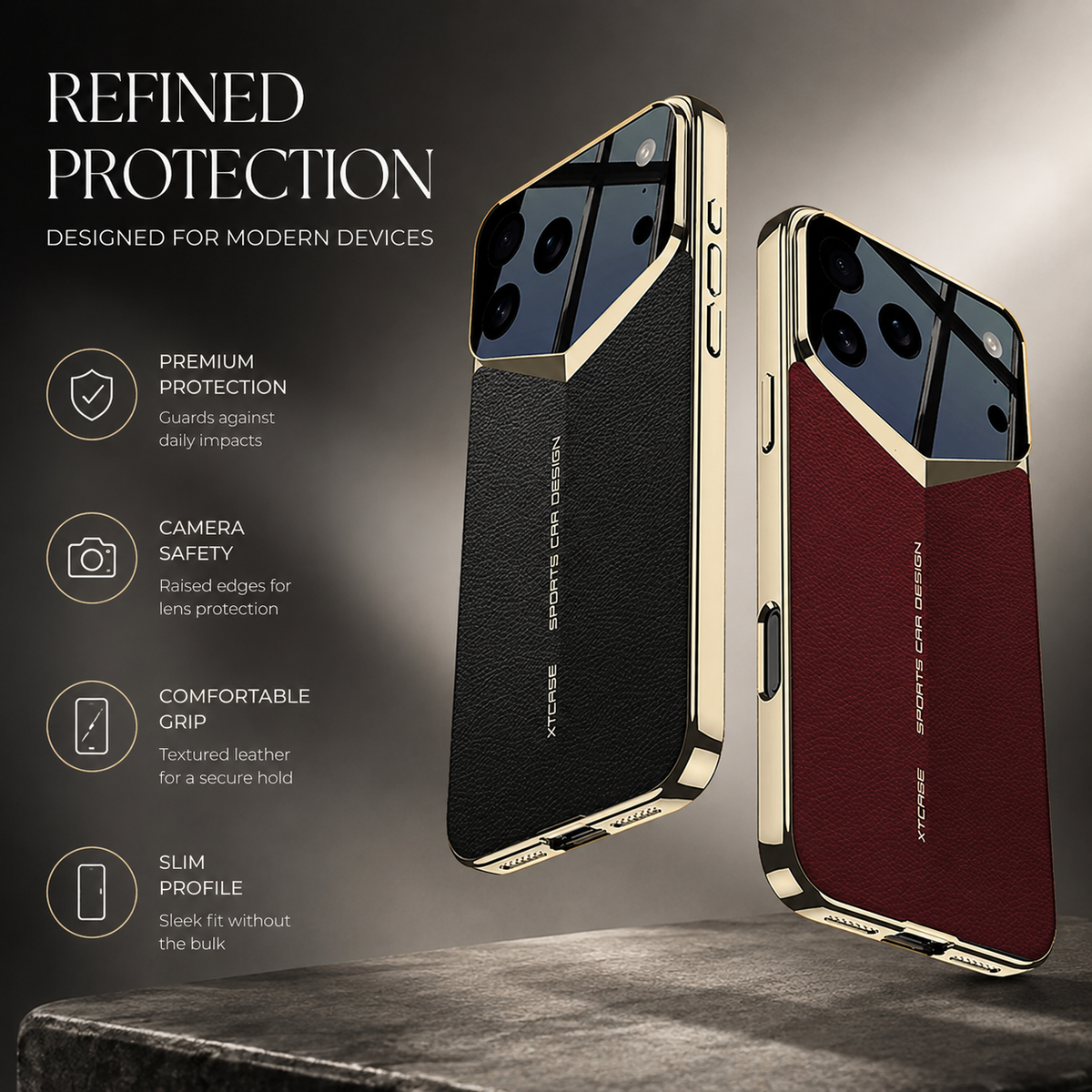 Premium iPhone Case Leather Hard Shell Camera Lens Protection Shockproof Anti Scratch Anti Fingerprint Non Slip Electroplated Slim Dustproof Protective Cover
