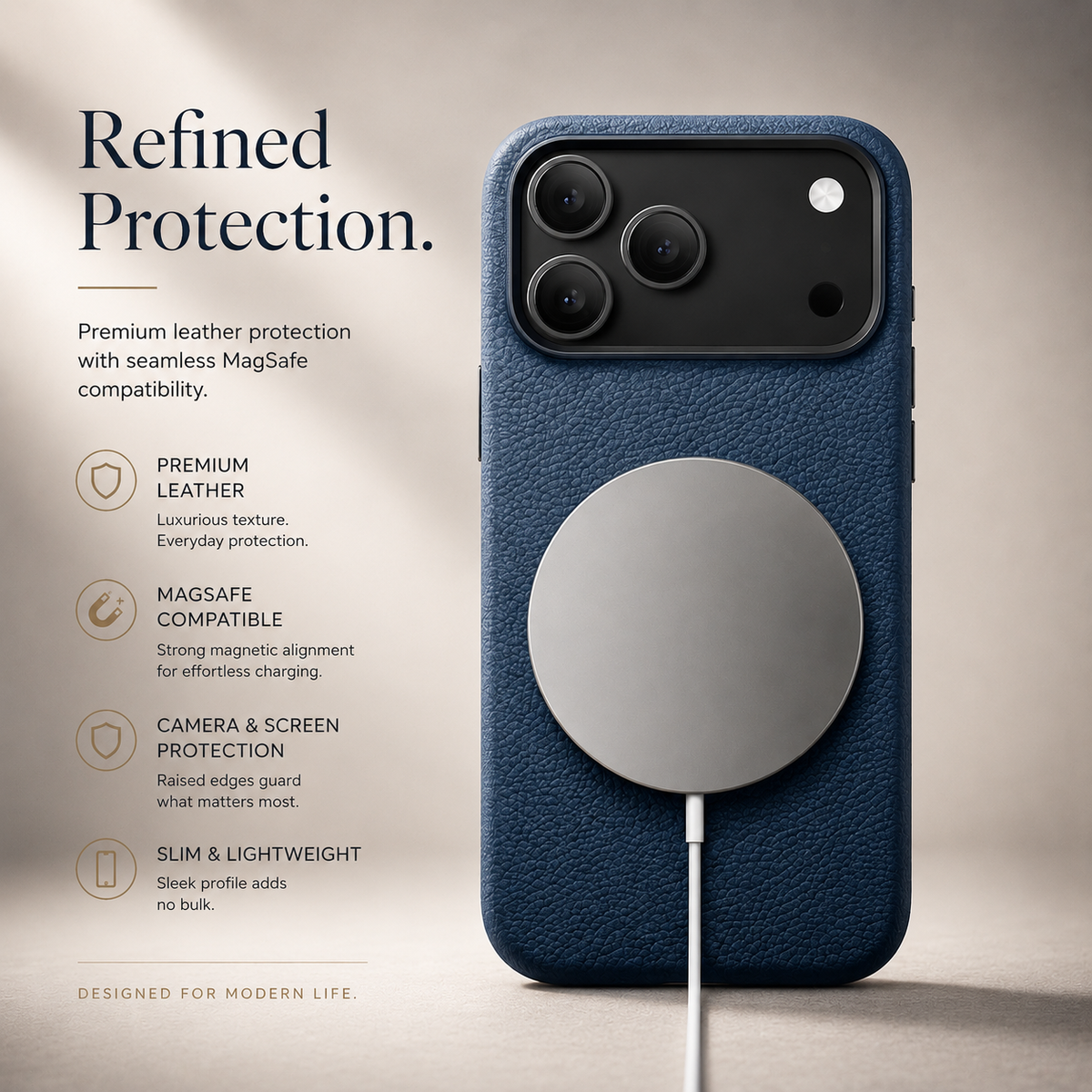 Premium iPhone Case Leather Magnetic Cover MagSafe Compatible Wireless Charging Anti Fingerprint Shockproof Full Protection Camera Access Slim Profile