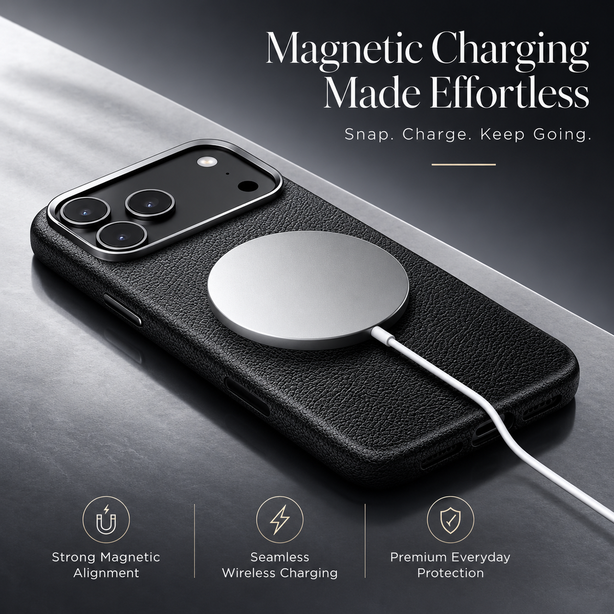 Premium iPhone Case Leather Magnetic Cover MagSafe Compatible Wireless Charging Anti Fingerprint Shockproof Full Protection Camera Access Slim Profile