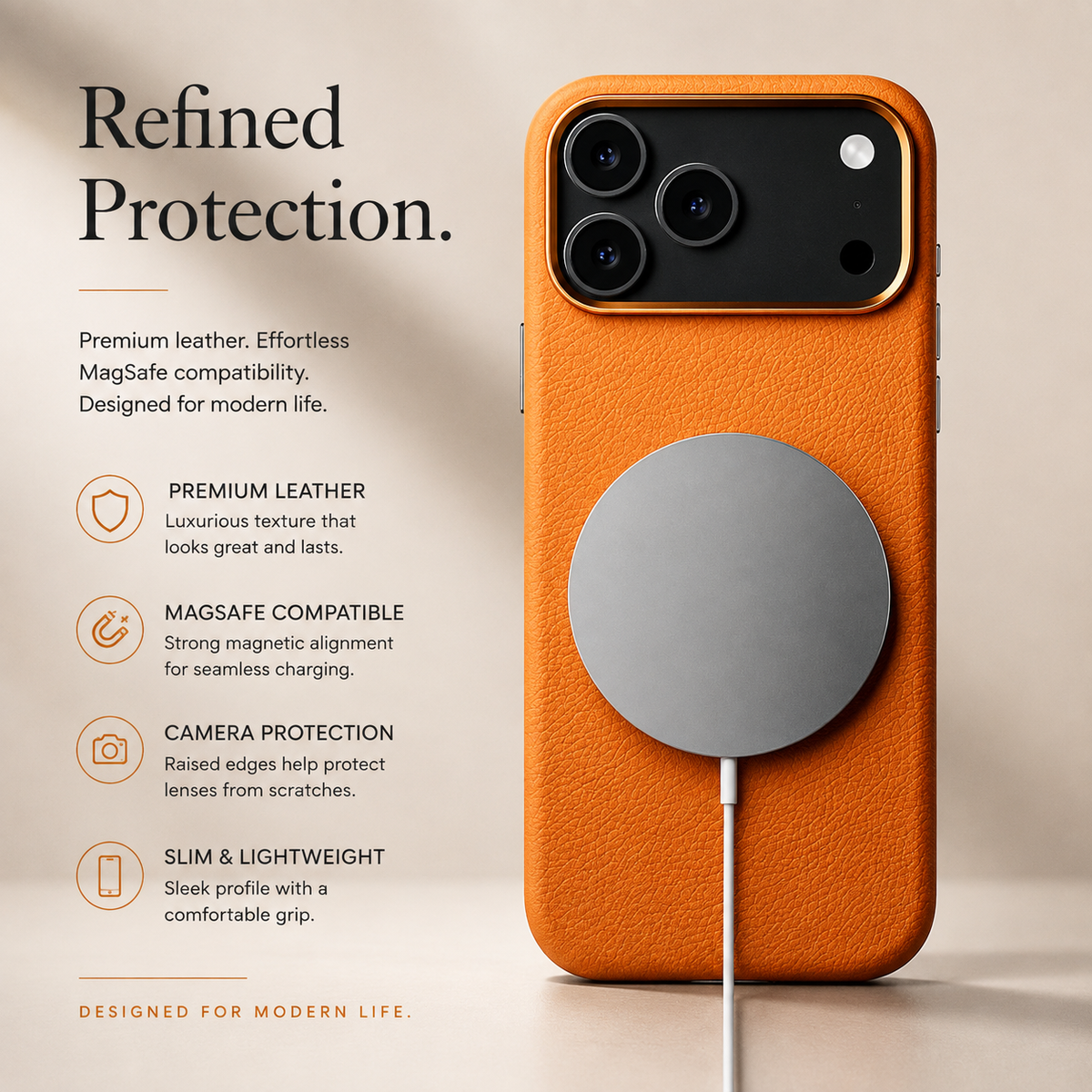 Premium iPhone Case Leather Magnetic Cover MagSafe Compatible Wireless Charging Anti Fingerprint Shockproof Full Protection Camera Access Slim Profile