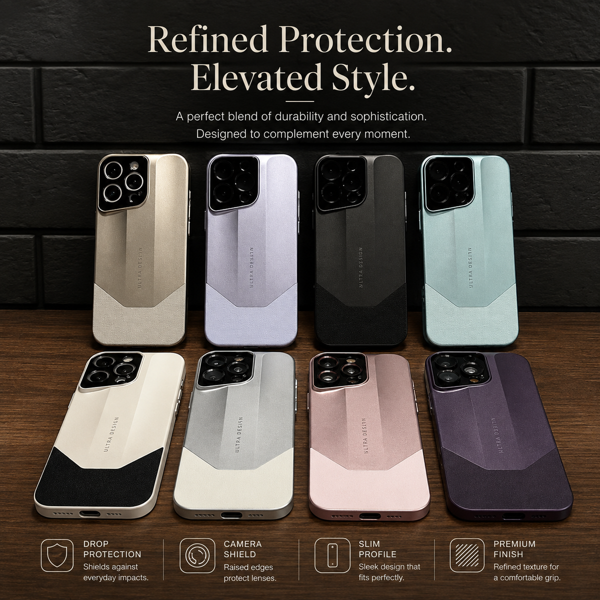 Premium iPhone Case Leather PC Hybrid Shockproof Protective Cover Anti Scratch Anti Fingerprint Non Slip Slim Contrast Color Hard Half Wrapped Shell