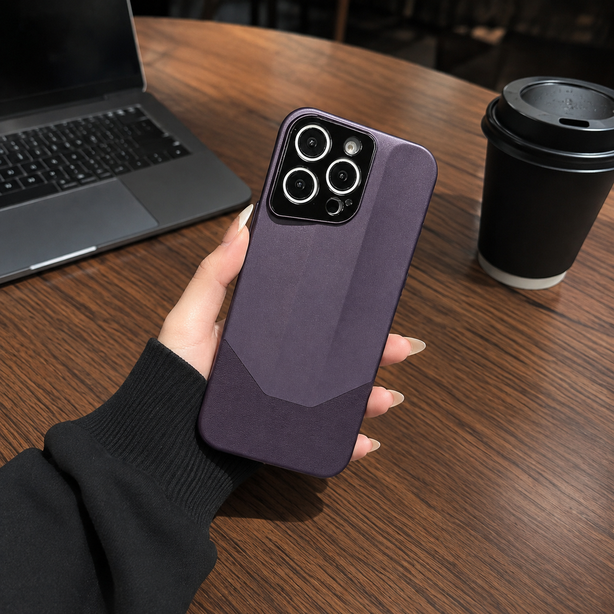Premium iPhone Case Leather PC Hybrid Shockproof Protective Cover Anti Scratch Anti Fingerprint Non Slip Slim Contrast Color Hard Half Wrapped Shell
