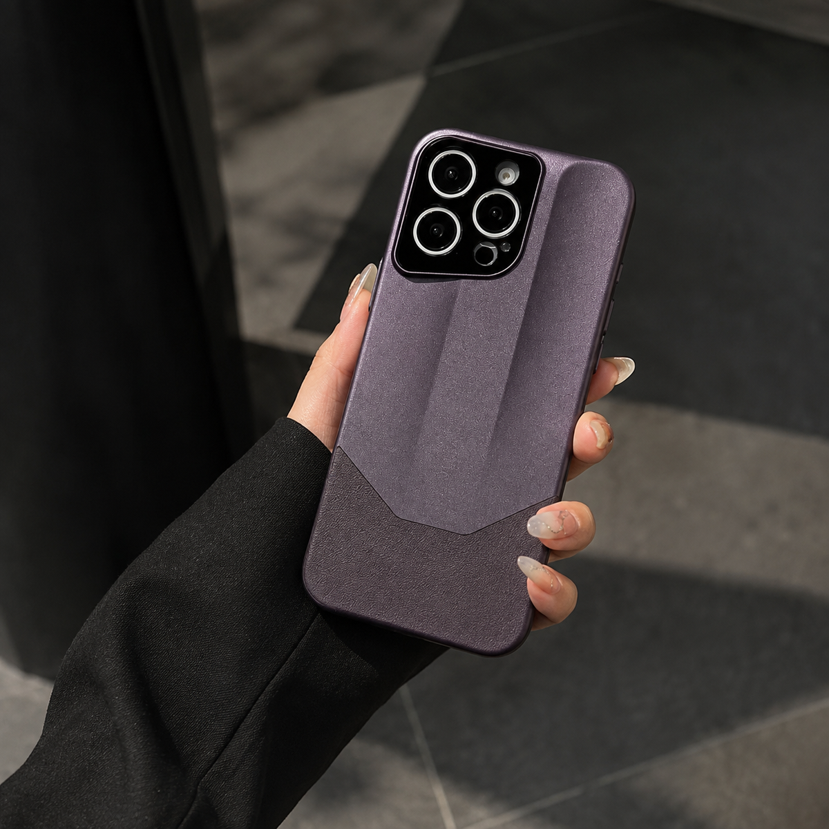 Premium iPhone Case Leather PC Hybrid Shockproof Protective Cover Anti Scratch Anti Fingerprint Non Slip Slim Contrast Color Hard Half Wrapped Shell