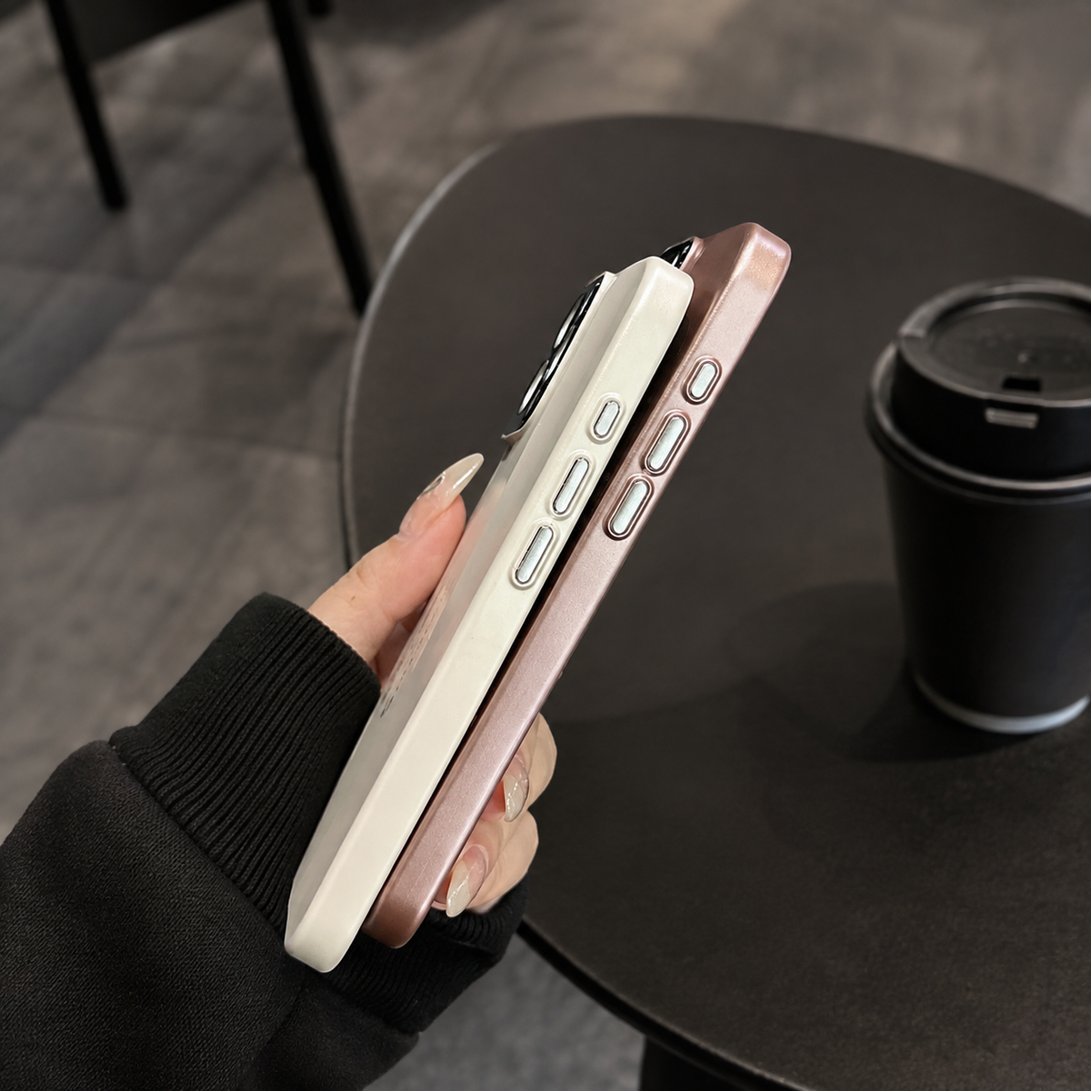 Premium iPhone Case Leather PC Hybrid Shockproof Protective Cover Anti Scratch Anti Fingerprint Non Slip Slim Contrast Color Hard Half Wrapped Shell
