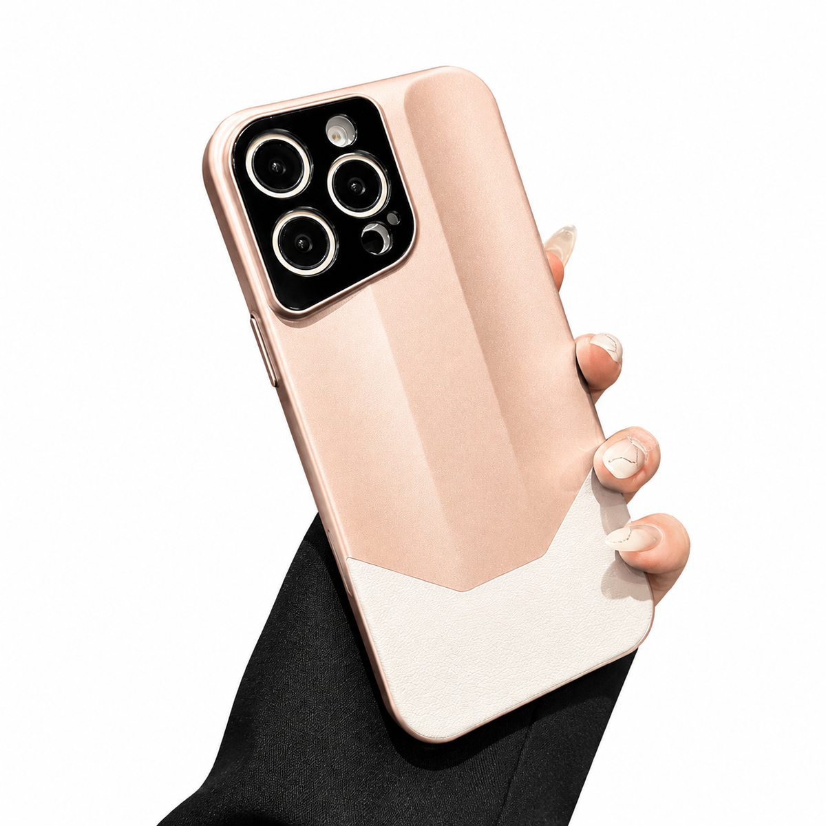 Premium iPhone Case Leather PC Hybrid Shockproof Protective Cover Anti Scratch Anti Fingerprint Non Slip Slim Contrast Color Hard Half Wrapped Shell