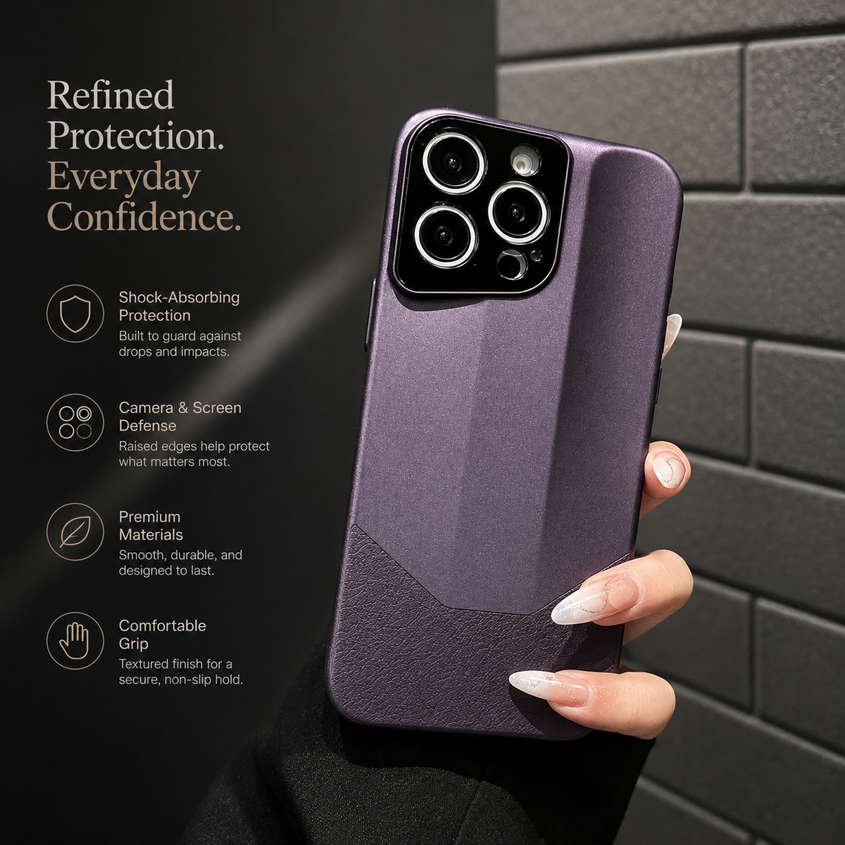 Premium iPhone Case Leather PC Hybrid Shockproof Protective Cover Anti Scratch Anti Fingerprint Non Slip Slim Contrast Color Hard Half Wrapped Shell