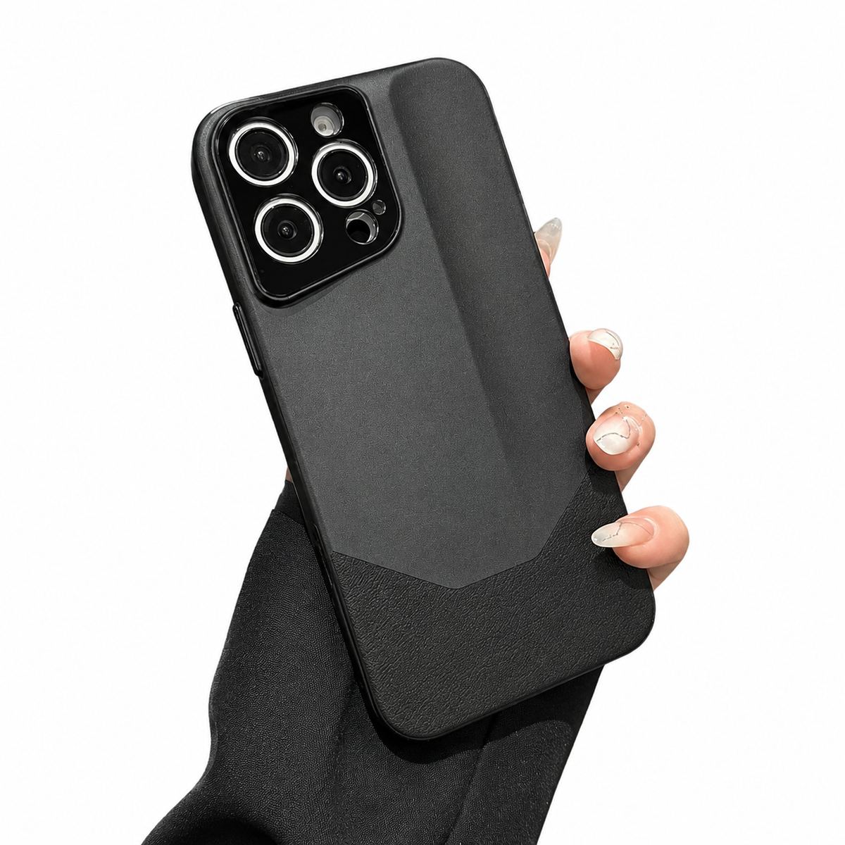 Premium iPhone Case Leather PC Hybrid Shockproof Protective Cover Anti Scratch Anti Fingerprint Non Slip Slim Contrast Color Hard Half Wrapped Shell