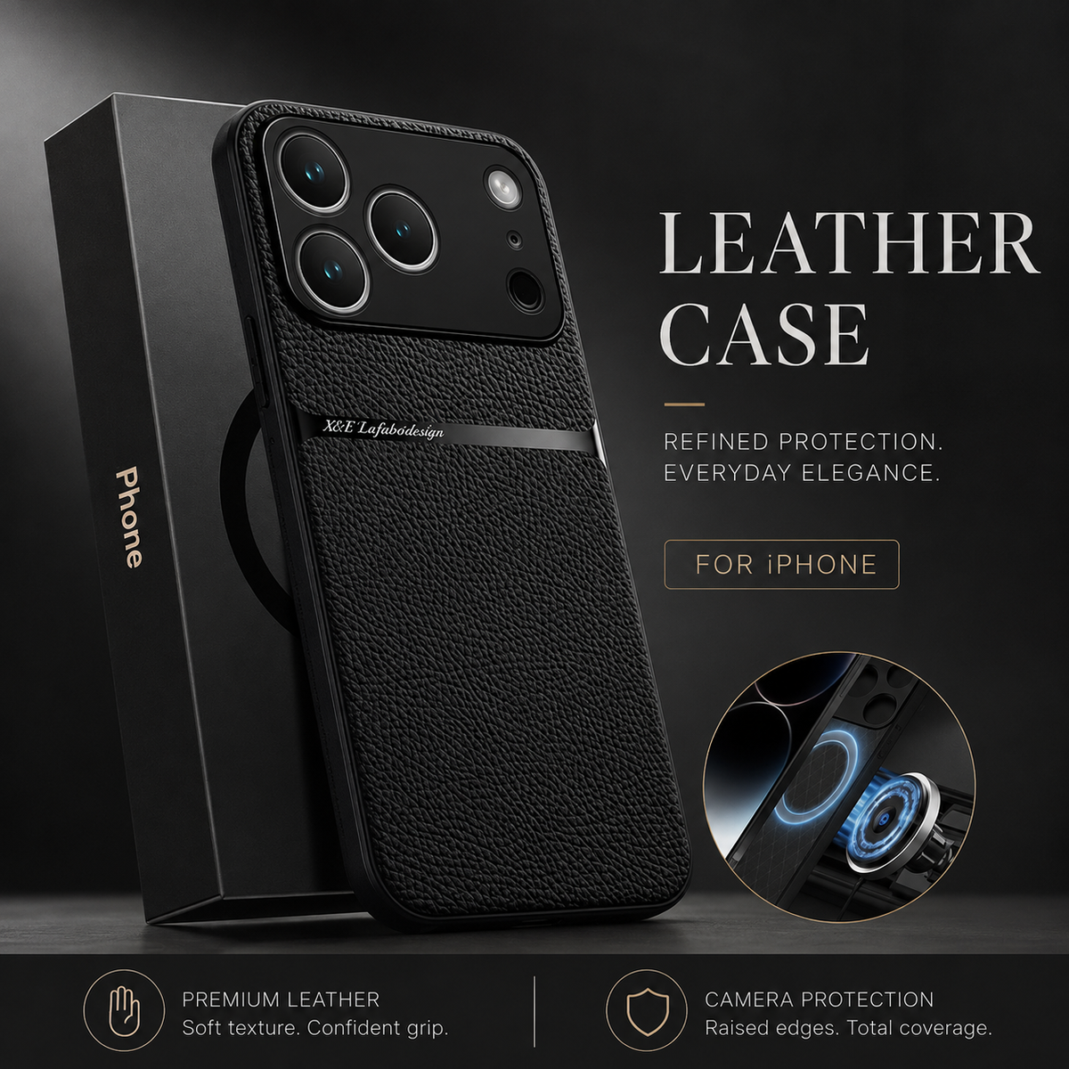 Premium iPhone Case Leather Pattern Shockproof Silicone Protective Cover Soft Non Slip Slim Lightweight Back Protection Reinforced Bumper Modern Armor Design