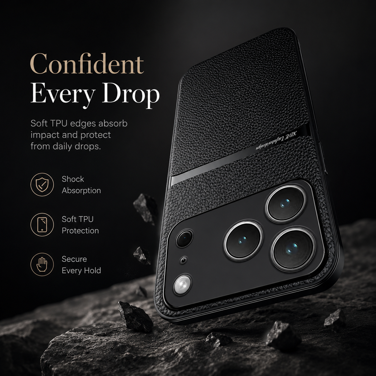 Premium iPhone Case Leather Pattern Shockproof Silicone Protective Cover Soft Non Slip Slim Lightweight Back Protection Reinforced Bumper Modern Armor Design